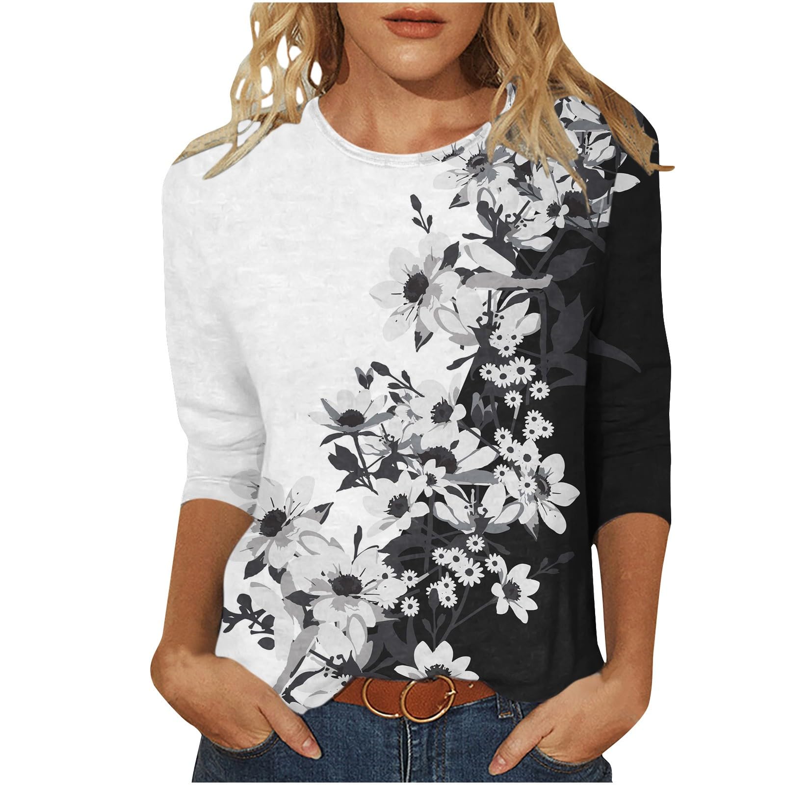 Women's 3/4 Sleeve Casual T-Shirts - Summer Loose Fit Solid Crewneck Blouses for Work & Everyday Wear | Perfect for Office, Weekend Outings & Travel