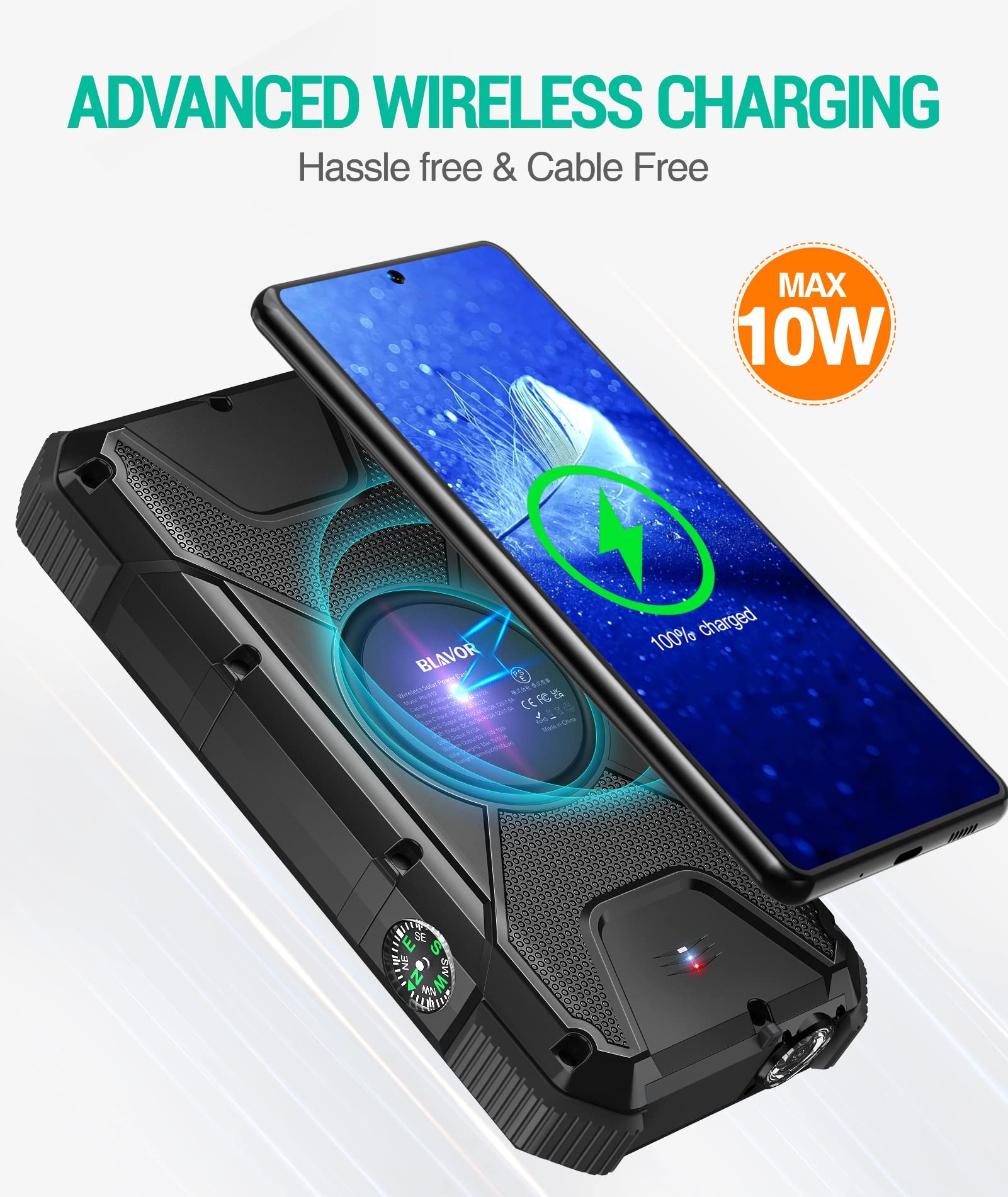 20,000mAh Solar Power Bank with Fast Charging & Foldable Solar Panel - Portable Solar Charger for Phones, Tablets, Camping, Hiking, Emergency Power Outage (Black/Orange)
