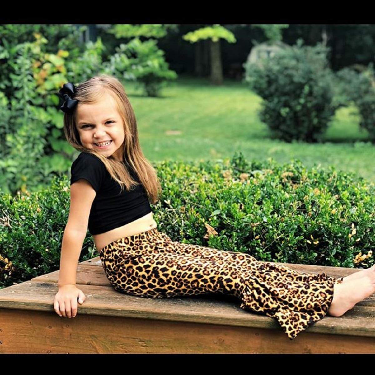 Girls' Leopard Print Ruffle Leggings with Plaid Bell Bottoms - Toddler Flare Pants for Playdates & Preschool Fashion
