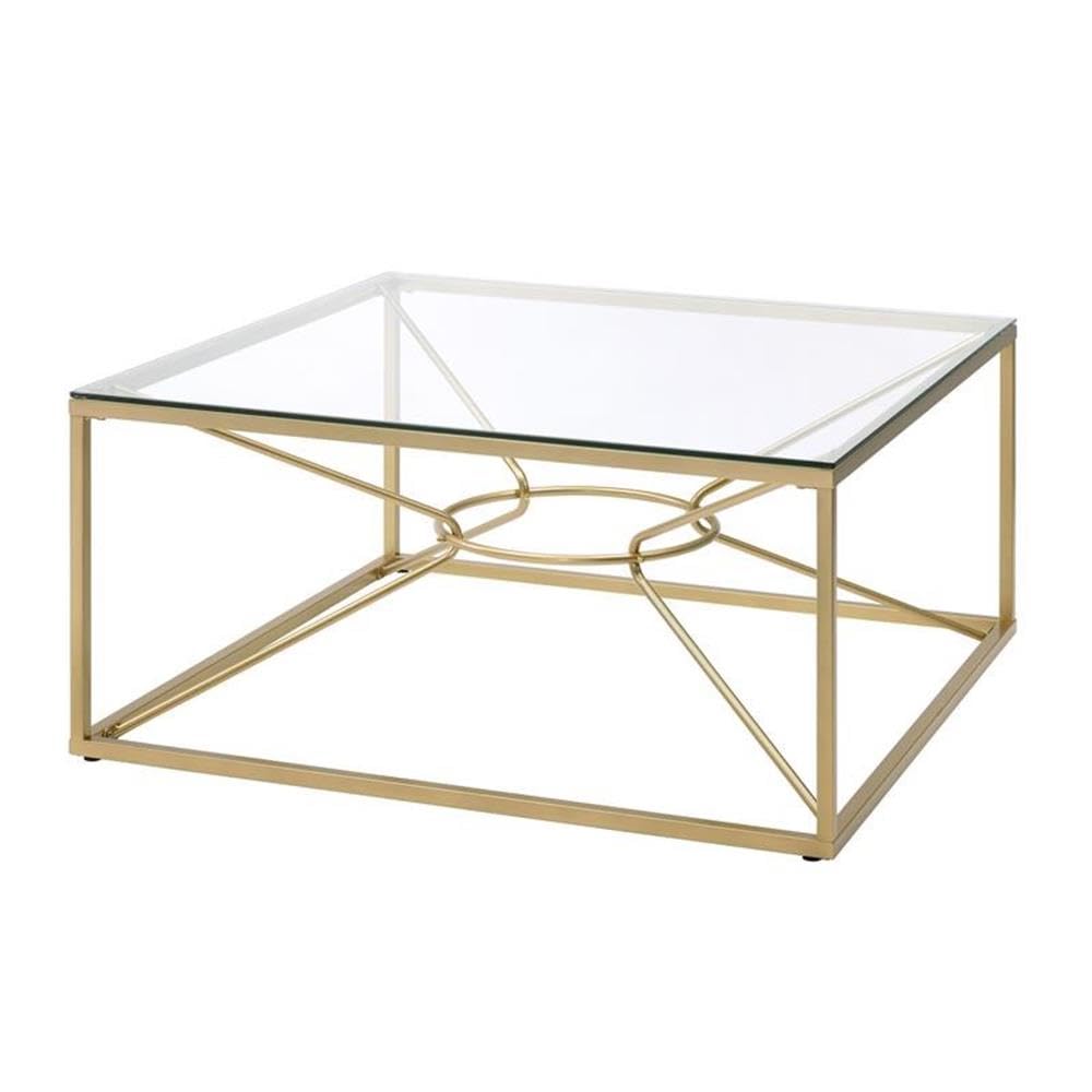 Furniture of America Cevelle Contemporary Gold Glass Top Coffee Table - Modern Living Room Centerpiece for Home Decor & Entertaining