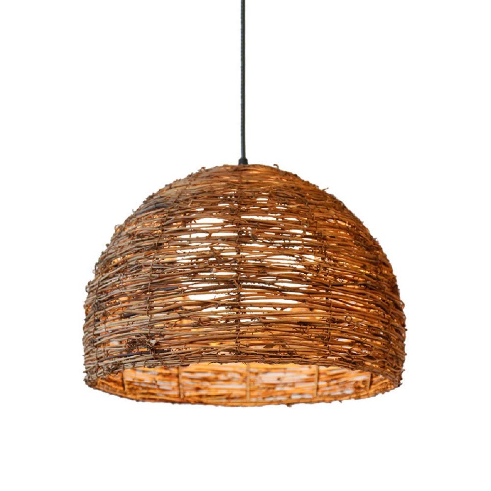 Rattan Pendant Light for Kitchen Island, Modern Ceiling Hanging Lamp with White Shade - Creative Woven Chandelier Lighting Fixture for Dining Room, Bar, Cafe, Living Room & Bedroom Decor (1 Light) - Perfect for Farmhouse, Boho & Coastal Style Homes