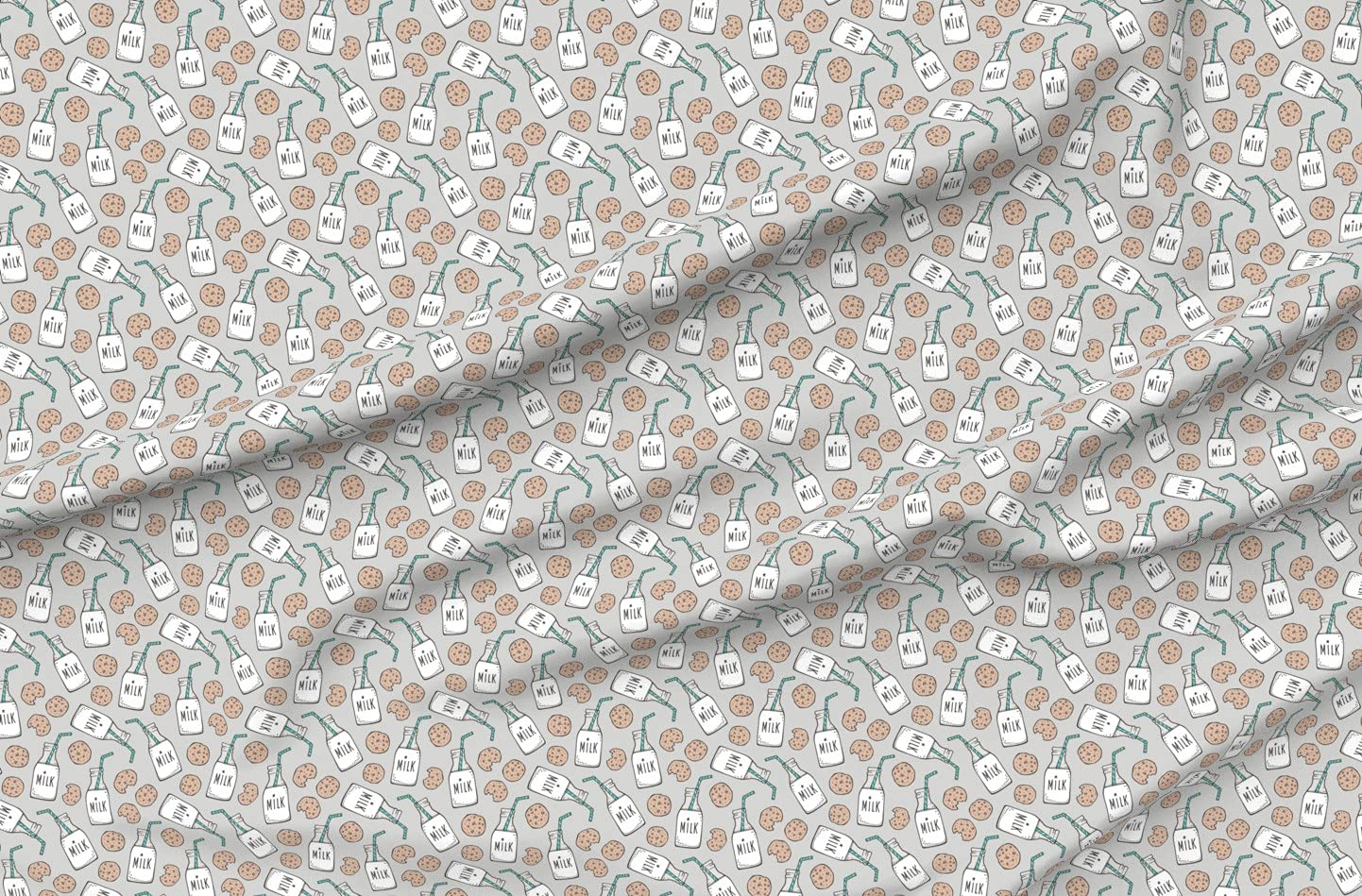 Petal Signature Cotton Fabric by The Yard - Milk Cookies Light Gray Breakfast Food Sweets Print for Sewing, Quilting, Apparel & Crafts | Perfect for Kitchen Decor, DIY Projects & Home Accessories