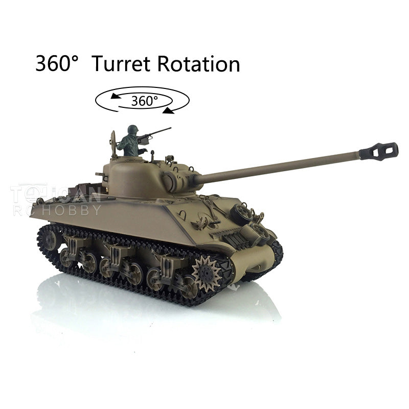 2.4G 1/16 Scale Henglong M4A3 Sherman RTR RC Tank with 360° Rotating Turret, Smoke Effect & Short Barrel - Ready-to-Run Remote Control Military Vehicle for Outdoor Play and Collection