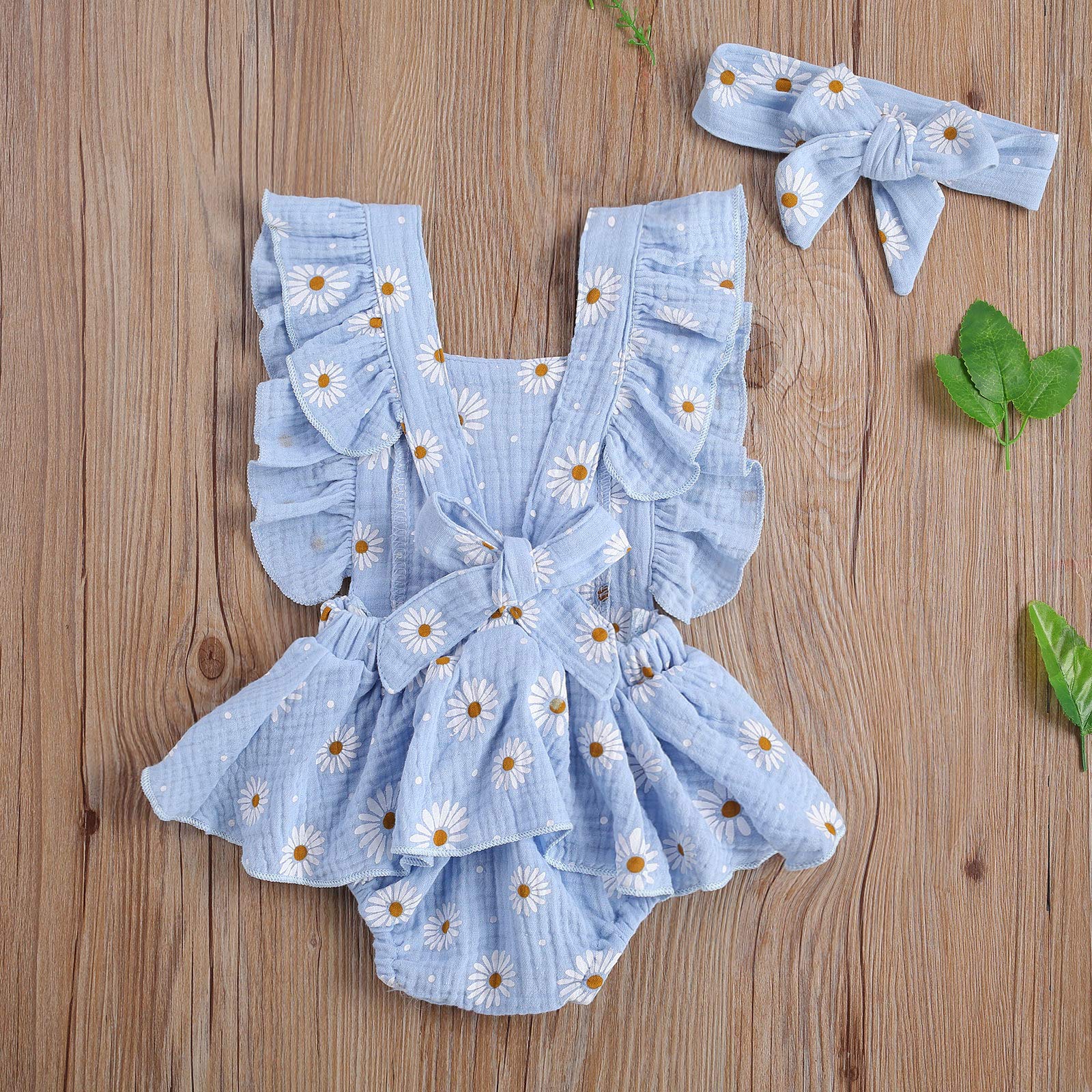 Newborn Baby Girl Daisy Romper Dress - Adjustable Ruffles One-Piece Bodysuit Jumpsuit | Soft Summer Outfits for Infants | Perfect for Photoshoots, Parties & Outdoor Play