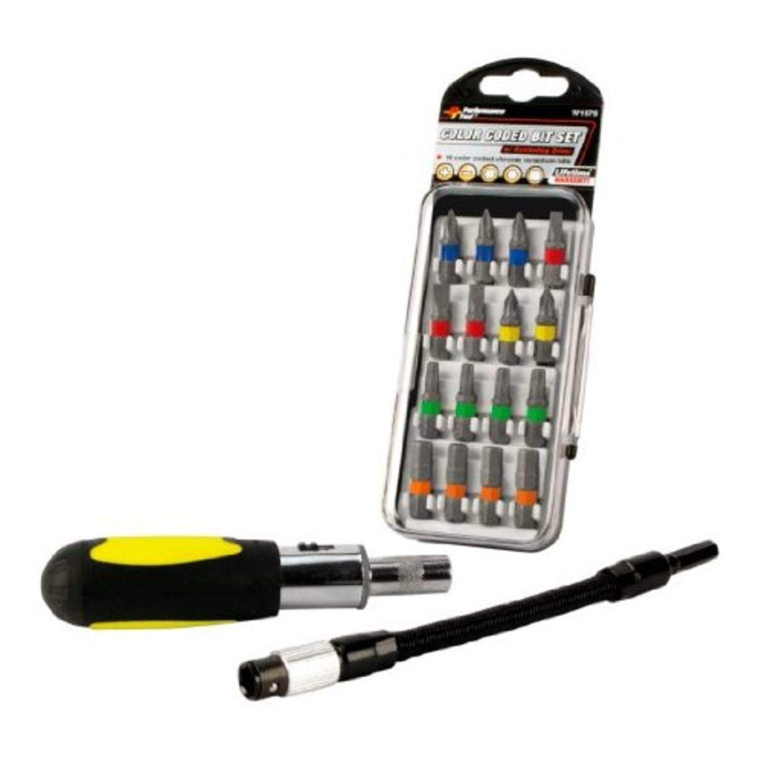 Performance Tool W1575 15-Piece Color Coded Screwdriver Bit Set - Perfect for DIY Projects, Home Repairs & Automotive Maintenance