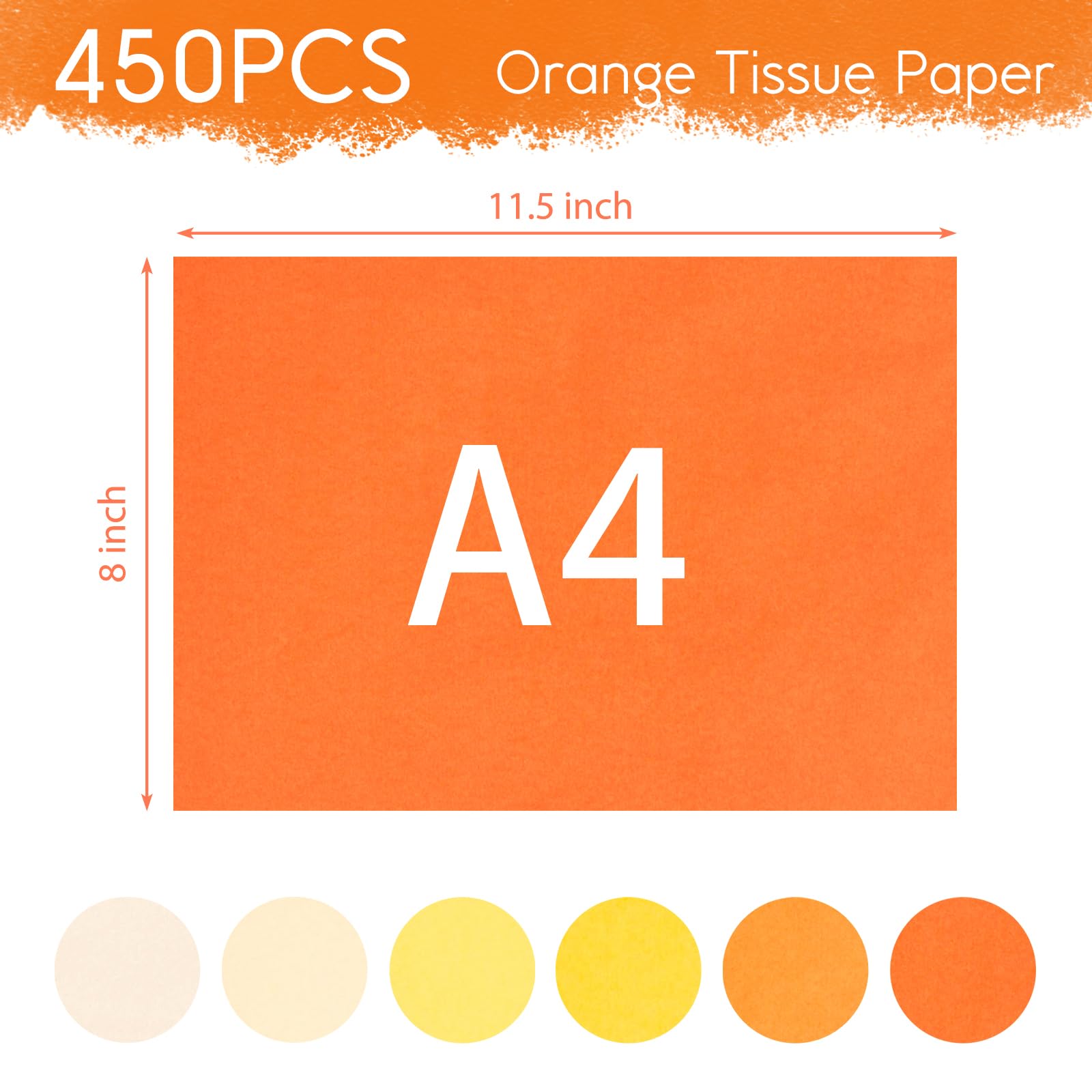 VGOODALL 450 Sheets Orange Tissue Paper, 11.5 x 8 Inch Bulk Fall Tissue Paper for Gift Wrapping, DIY Crafts, Birthday & Thanksgiving Party Decorations - Perfect for Autumn, Halloween, and Holiday Gift Bags
