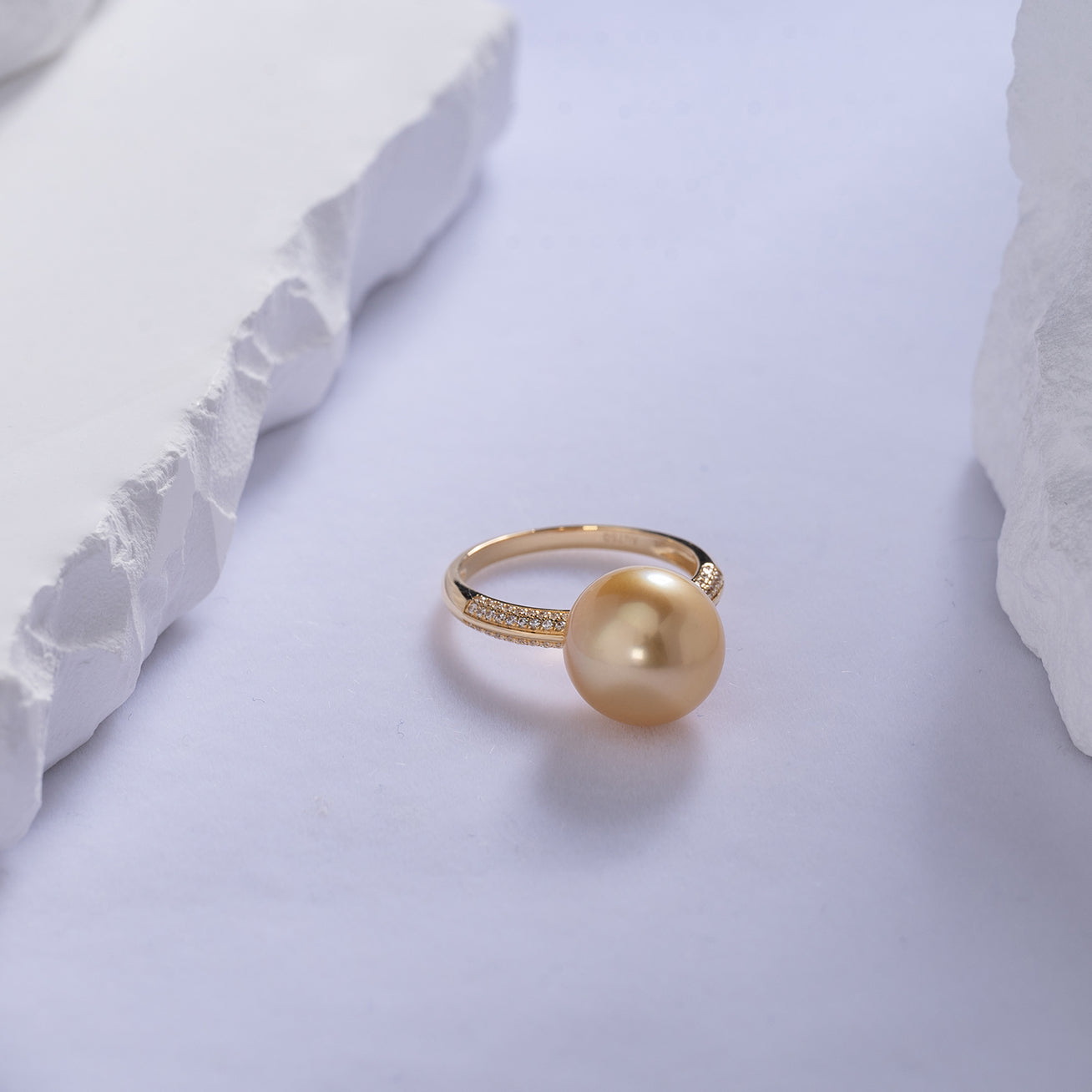18K Solid Gold South Sea Golden Pearl Ring KR00017 - Elegant Jewelry for Women, Luxury Pearl Ring for Weddings, Anniversaries & Special Occasions