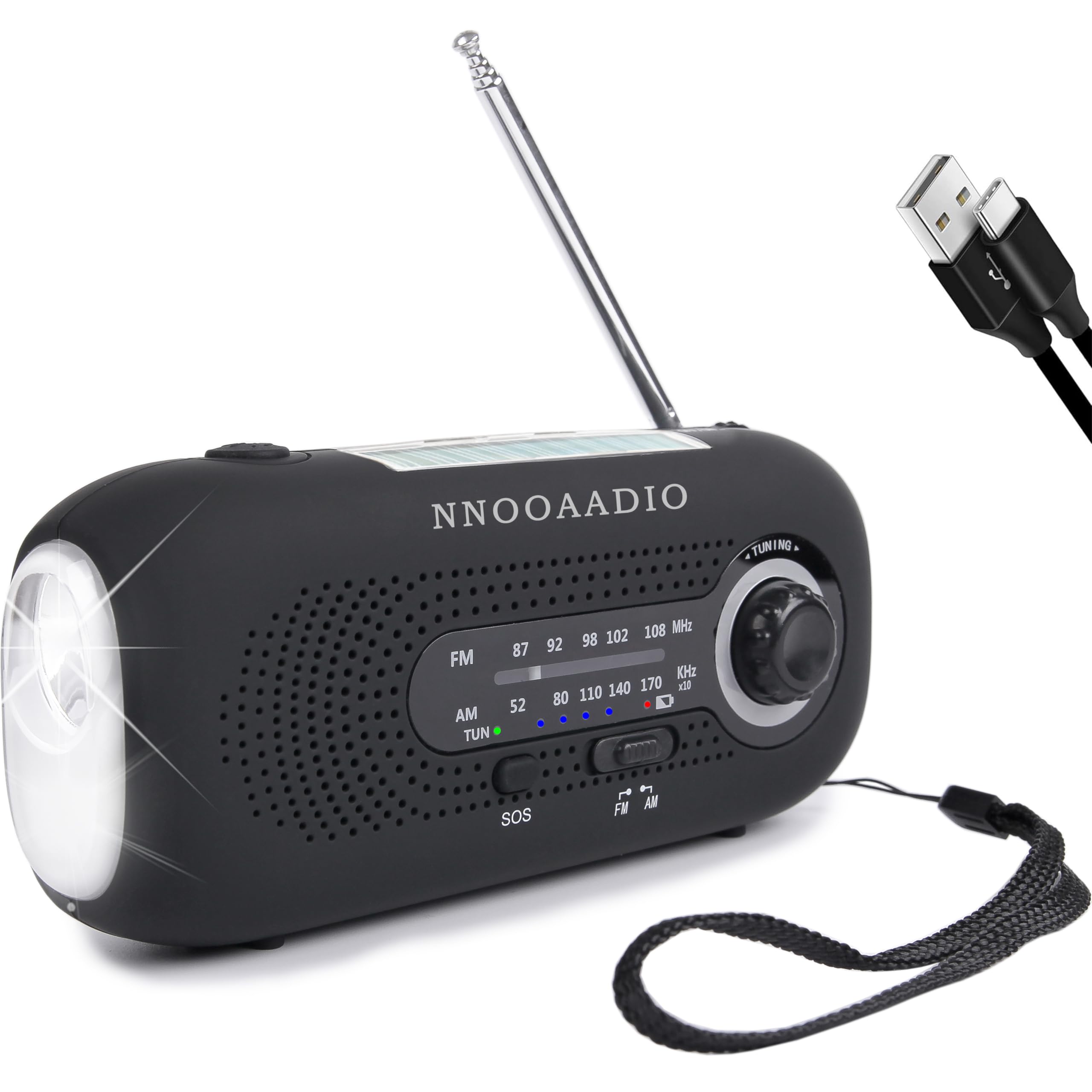 Solar & Hand Crank Emergency Radio - AM/FM/NOAA Weather Radio with 2000mAh Power Bank, LED Flashlight, SOS Alarm, USB Charging & Headphone Jack | Portable Survival Radio for Camping, Hiking, Power Outages & Emergency Preparedness