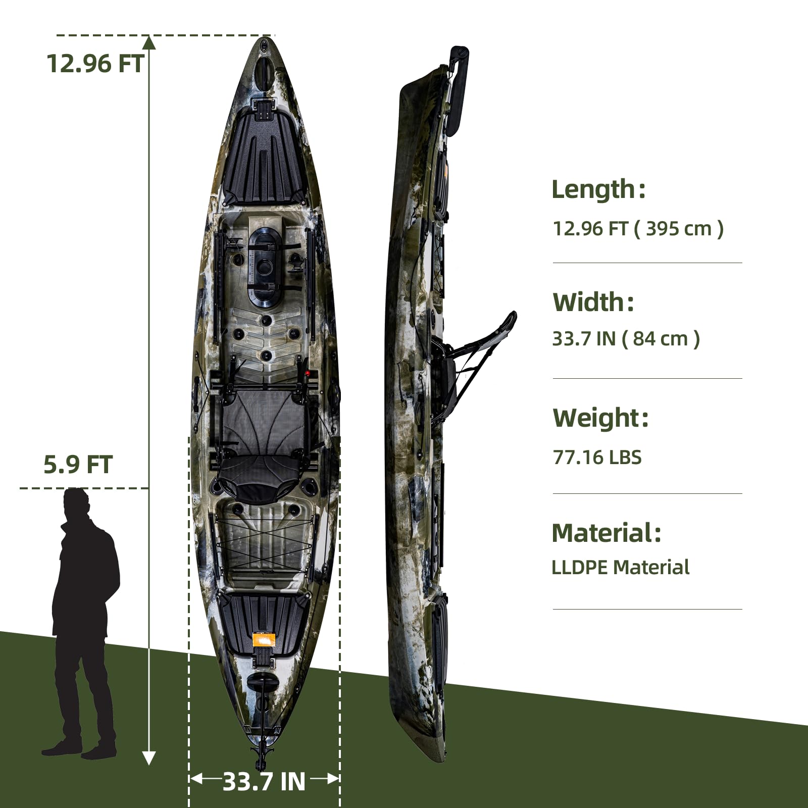 GARVEE 13FT Fishing Kayak for Adults - Sit on Top Kayak with Paddle & Comfortable Seat - 400LBS Capacity Hard Shell Recreational Ocean Kayak Boat - Perfect for Fishing, Camping and Water Sports Adventures