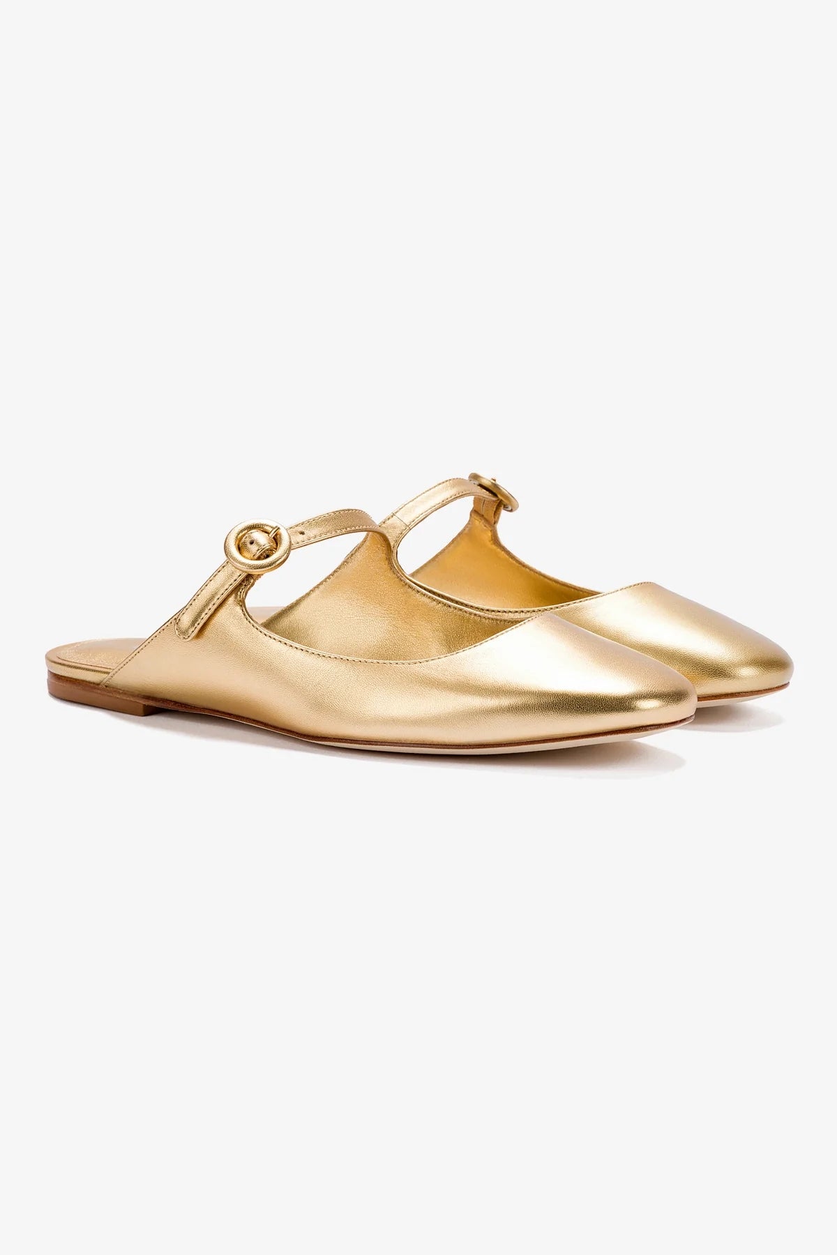 Blair Flat Mule Shoes - Gold Metallic Leather Slip-On Loafers for Women | Comfortable Casual & Office Wear | Perfect for Work, Travel, and Everyday Outfits