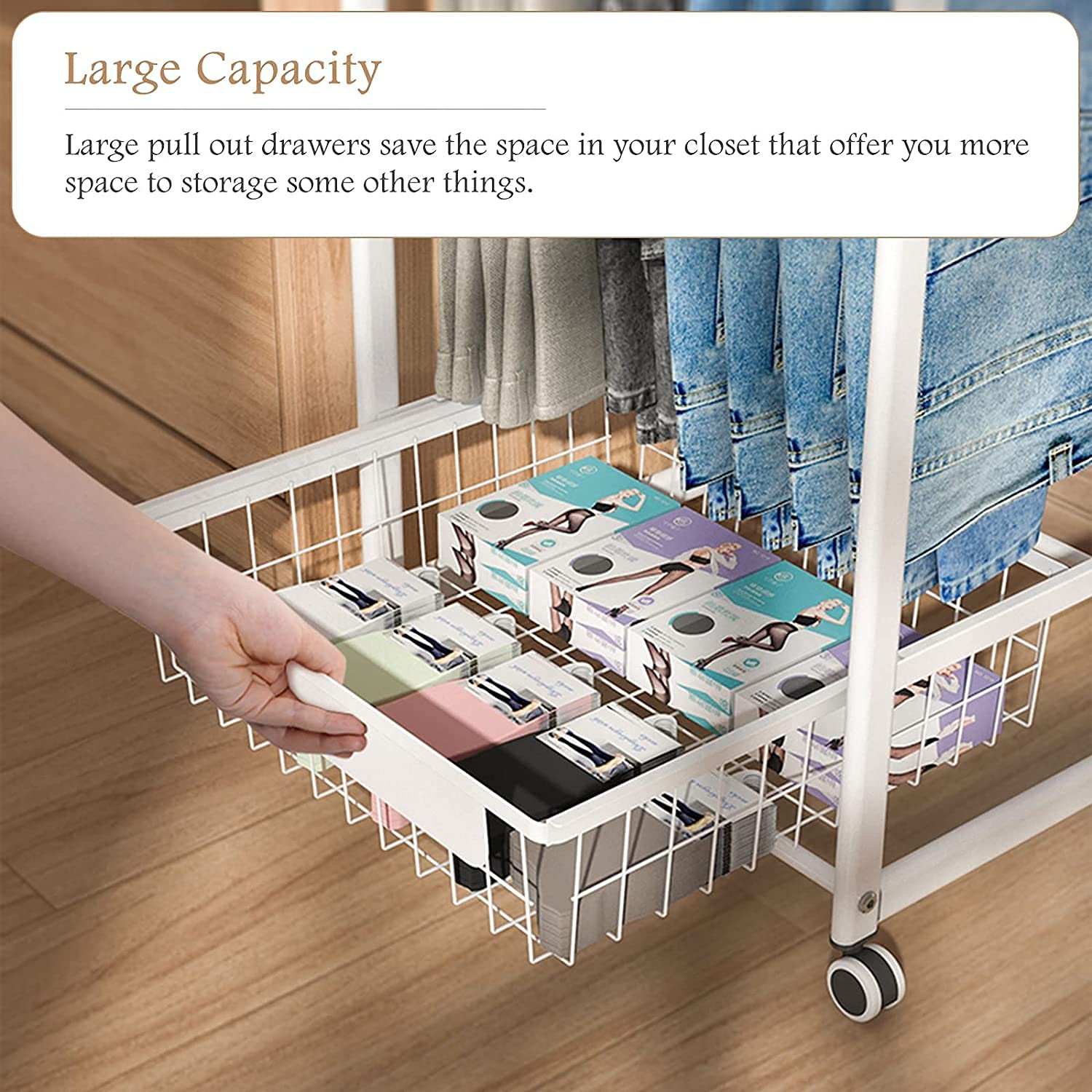 Large Capacity Rolling Trouser Trolley - Floor Standing Closet Pants Organizer with Wheels for Jeans, Dress Pants, Sweatpants & Ties | Perfect for Retail Stores, Boutiques & Home Closet Organization