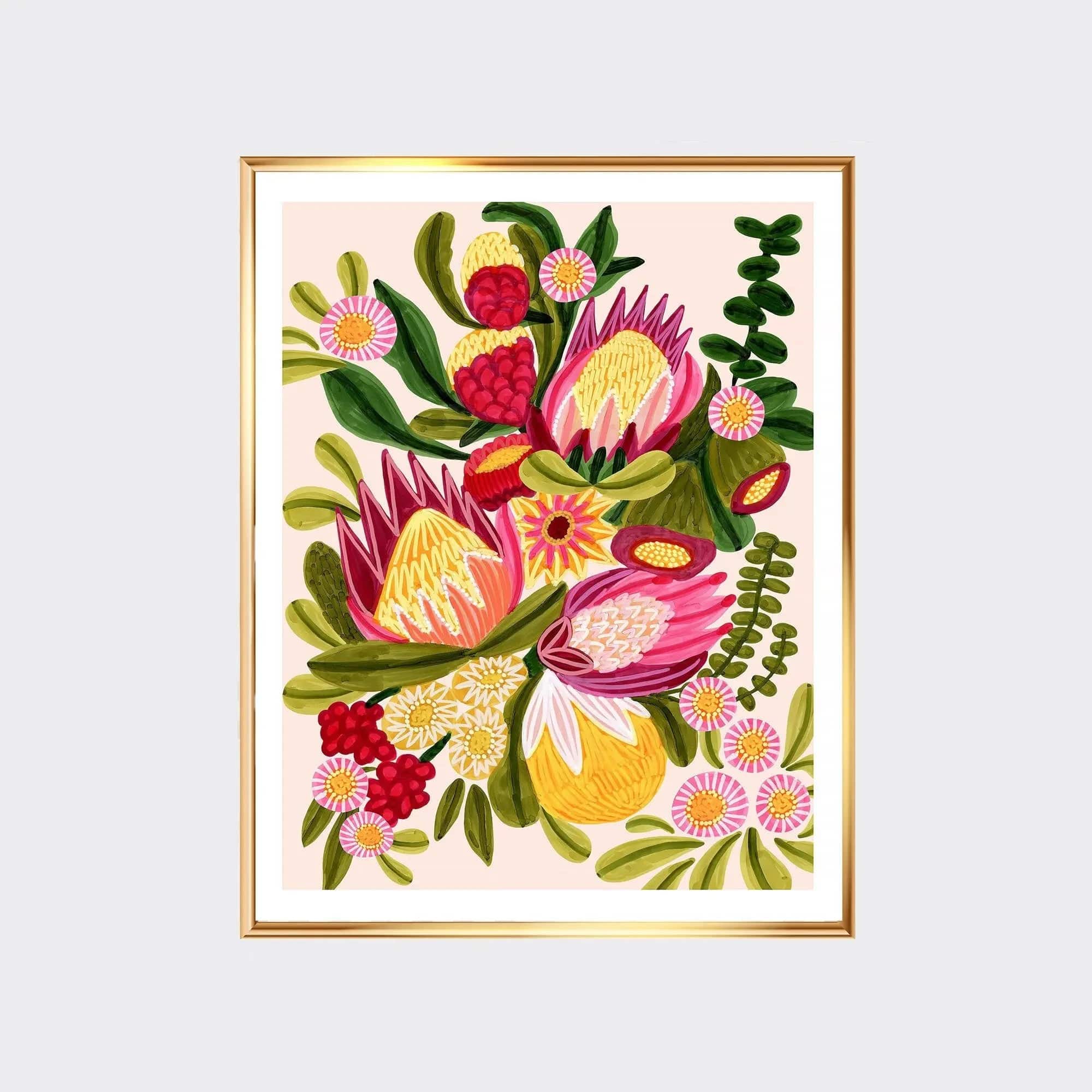 Australian Native Flora & Proteas Flowers Wall Art - Stunning Botanical Print for Home & Office Decor | Perfect for Living Room, Bedroom, or Gift