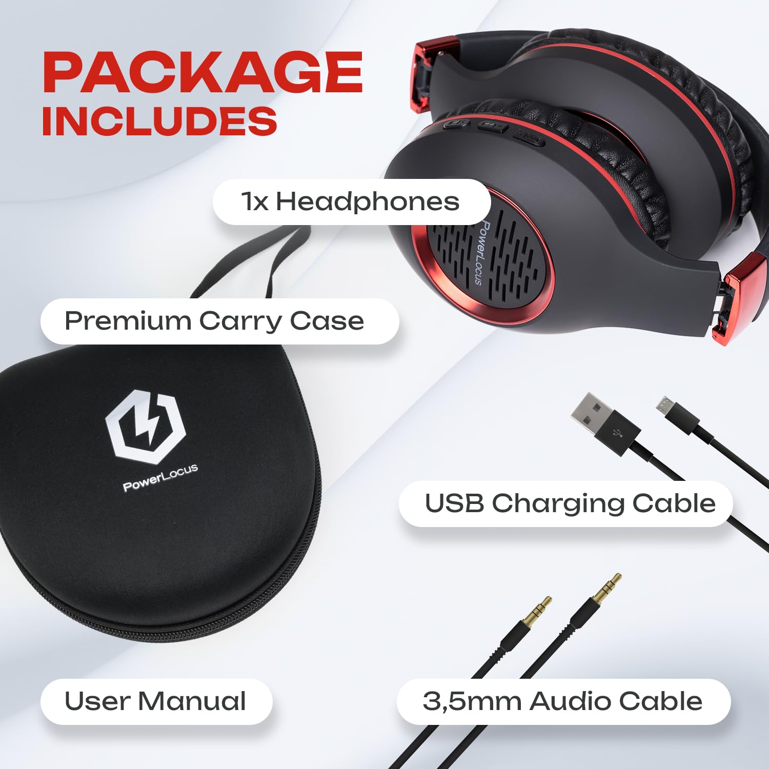 PowerLocus Wireless Over-Ear Bluetooth Headphones with Hi-Fi Stereo & Deep Bass, Foldable Design with Soft Earmuffs & Built-in Mic - Wireless/Wired Headset for Phone, Tablet, PC - Perfect for Gaming, Travel & Office Use
