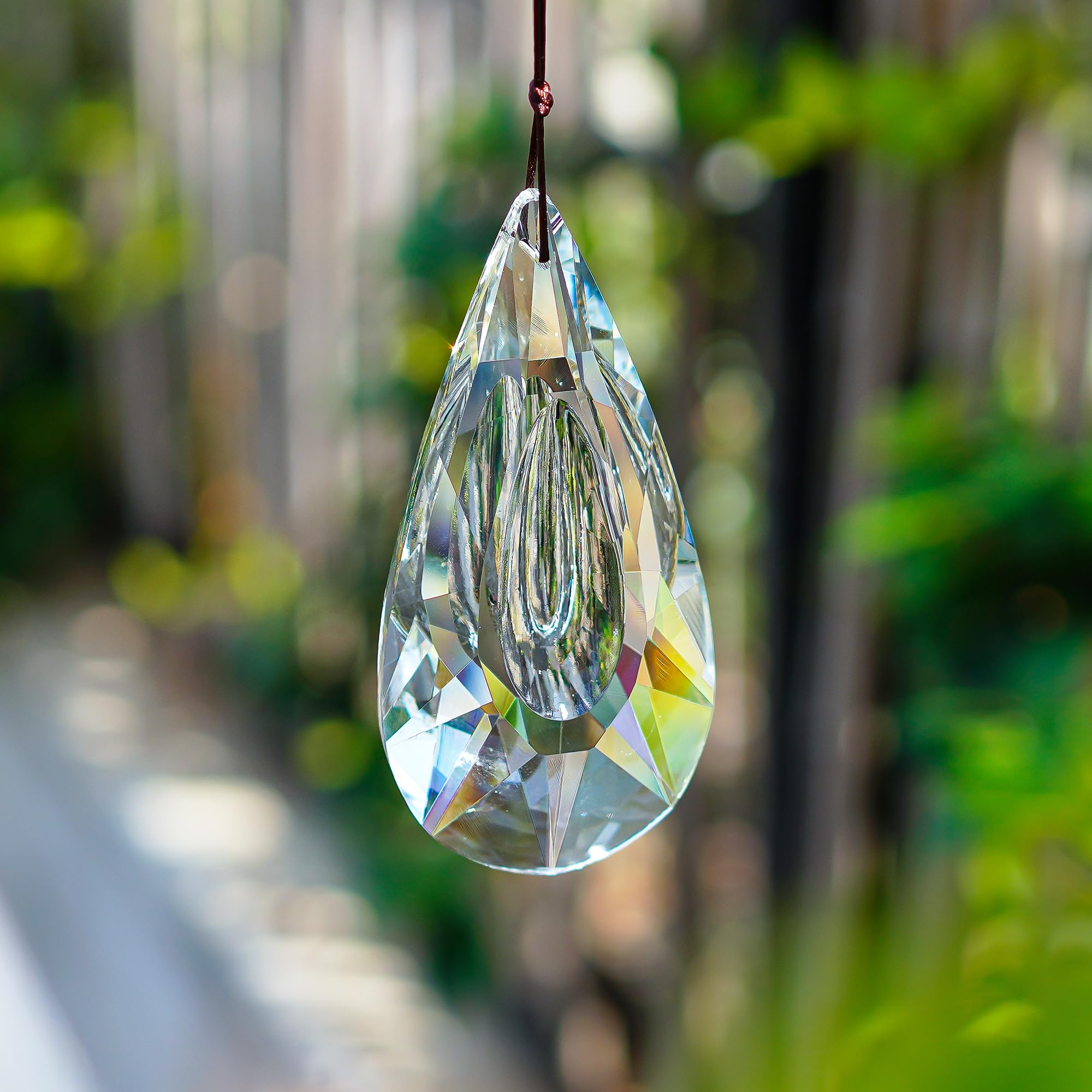 Crystal Prism Suncatcher - Faceted Clear Rainbow Maker Pendant for Windows, Gardens & Home Decor | Creates Beautiful Light Reflections for Meditation Rooms, Nurseries & Outdoor Spaces