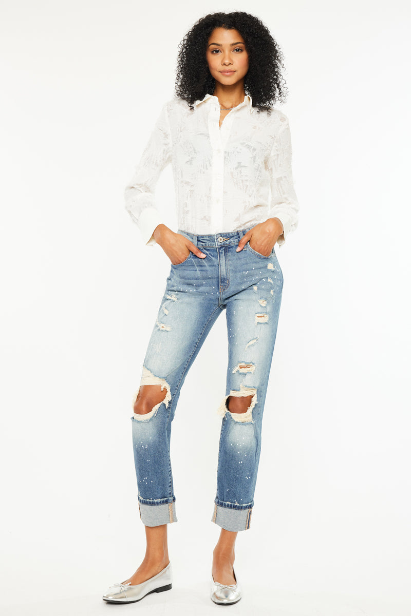 Stylish Shelly High Rise Boyfriend Jeans for Women - Comfortable Distressed Denim Pants for Casual Wear, Date Night & Everyday Outfits