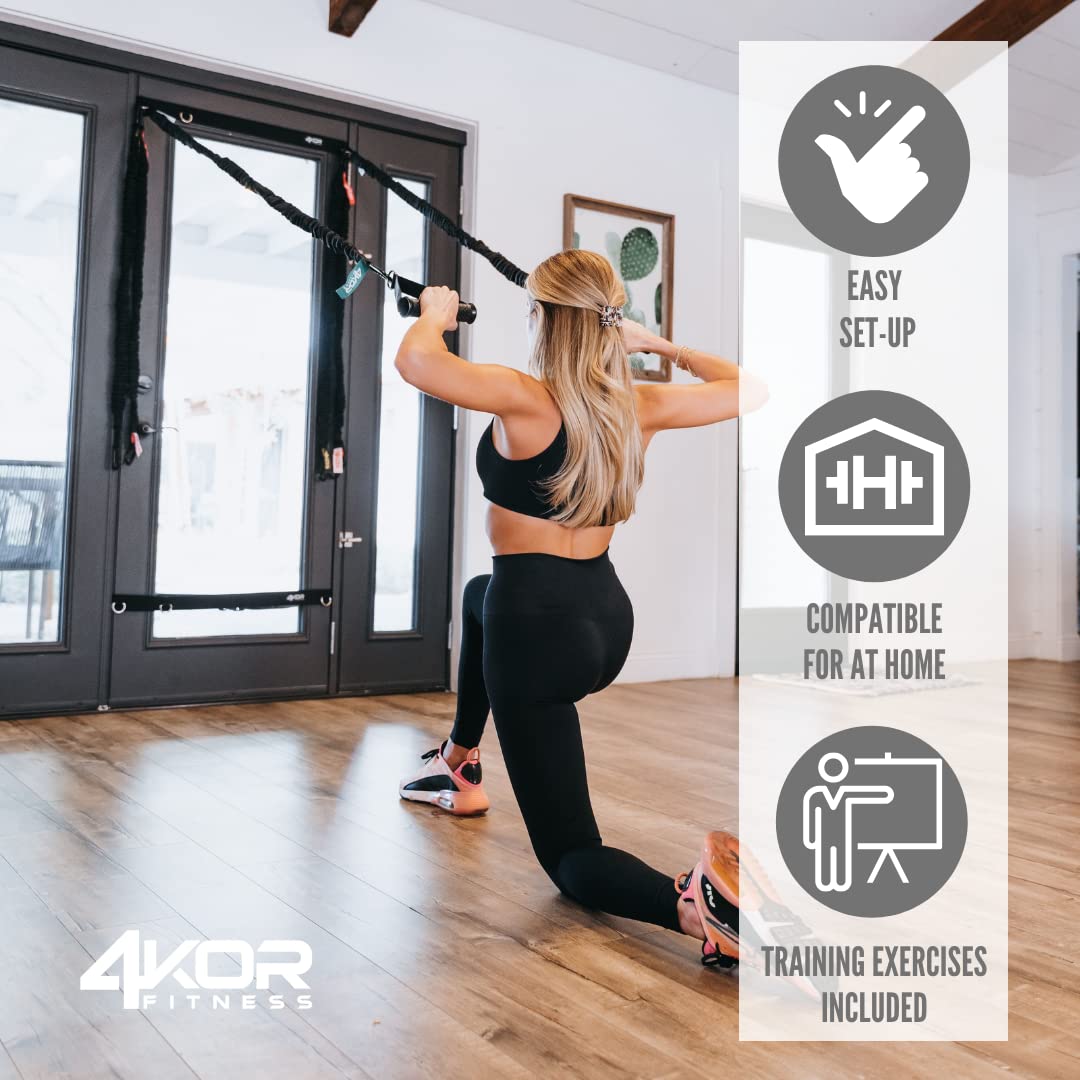 4KOR Deluxe Adjustable Shoulder & Full Body Resistance Band System with Interchangeable Handles, Foot Straps - Home Gym Workout Equipment for Strength Training, Physical Therapy & Fitness - Includes Nylon Sleeves, Anchors & Carry Bag