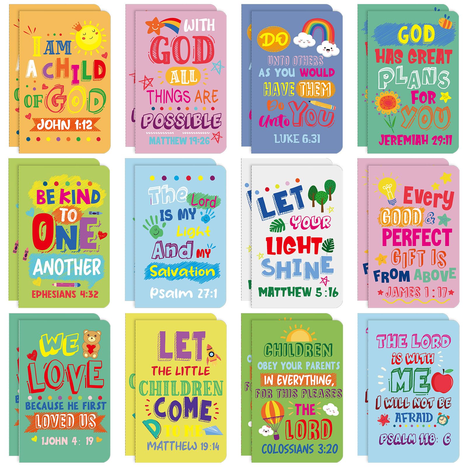 24-Piece Bible Verse Notepads - Mini Religious Pocket Notebooks with Inspirational Christian Quotes, Motivational Journals for Kids, Teachers & Bible Study - Perfect for School, Travel & Church Gifts (Colorful Bible Design)