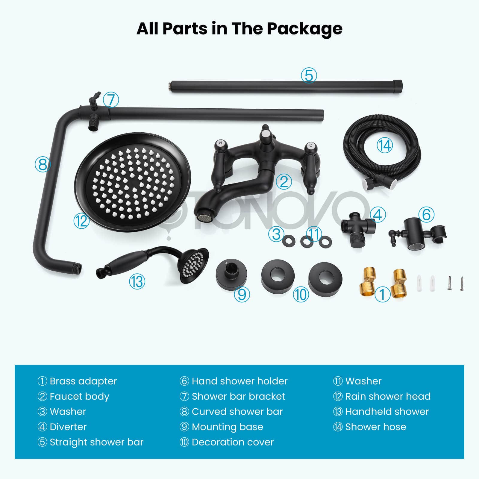 Gotonovo Matte Black 8 Inch Exposed Bathroom Shower System - Round Rainfall Shower Head with Adjustable Handheld Spray, Wall Mounted Double Lever Handles, Tub Spout - Triple Function Shower Fixture Set for Modern Bathroom Renovation (Ideal for Spa-Like Experience & Water Saving)