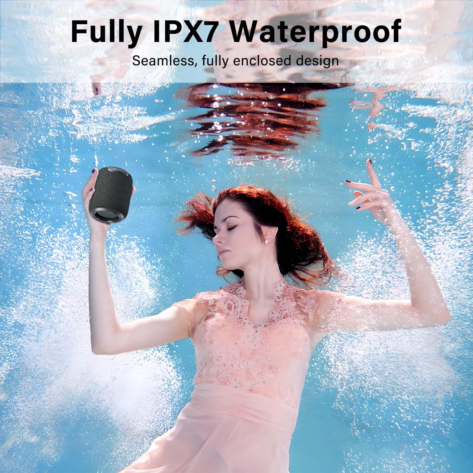 OHAYO Portable Bluetooth Speaker IPX7 Waterproof - 15W Loud Stereo Sound Wireless V5.3 with AUX/TF Card Input, TWS Pairing & Built-in Mic (Black) - Perfect for Outdoor, Pool Party, Beach & Travel