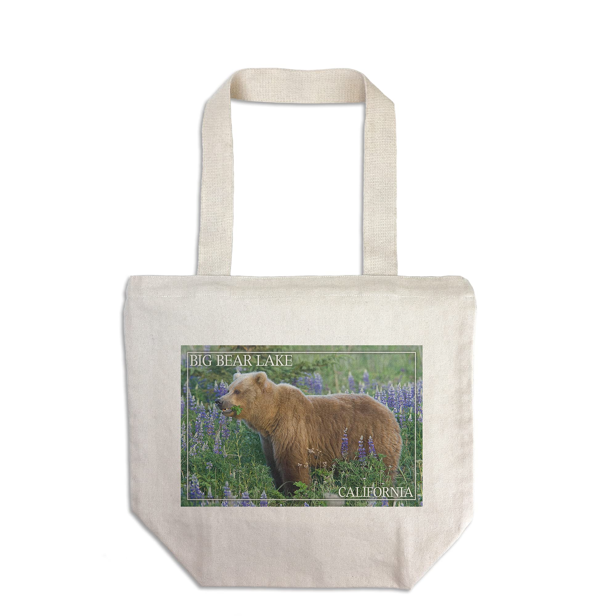 Lantern Press Big Bear Lake California Grizzly Bear & Wildflowers Tote Bag - 100% Cotton Canvas Reusable Shopping Bag - Perfect for Groceries, Beach Trips & Eco-Friendly Lifestyle (James T Jones Photography)