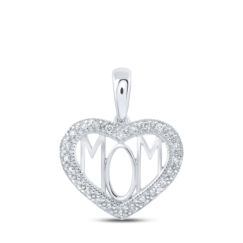 10K White Gold Women's Round Diamond Heart Pendant Necklace - 1/8 Cttw - Perfect Gift for Mom, Valentine's Day & Anniversary Jewelry