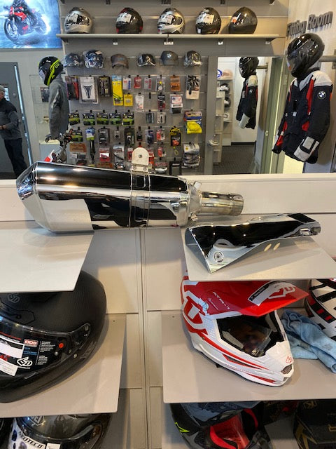 BMW R1200RT WC | R1250RT Chrome Plated Muffler Exhaust Pipe - Used Motorcycle Part for BMW Touring Bikes - Perfect for Replacement & Performance Upgrade
