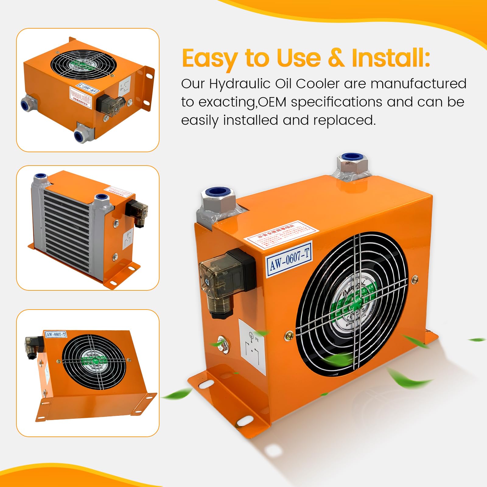 Hydraulic Air Cooler AJ0607T-CA - 12V DC 48W Air-Cooled Oil Radiator with 20L/min Flow Rate for Industrial Machinery & Automotive Cooling Systems