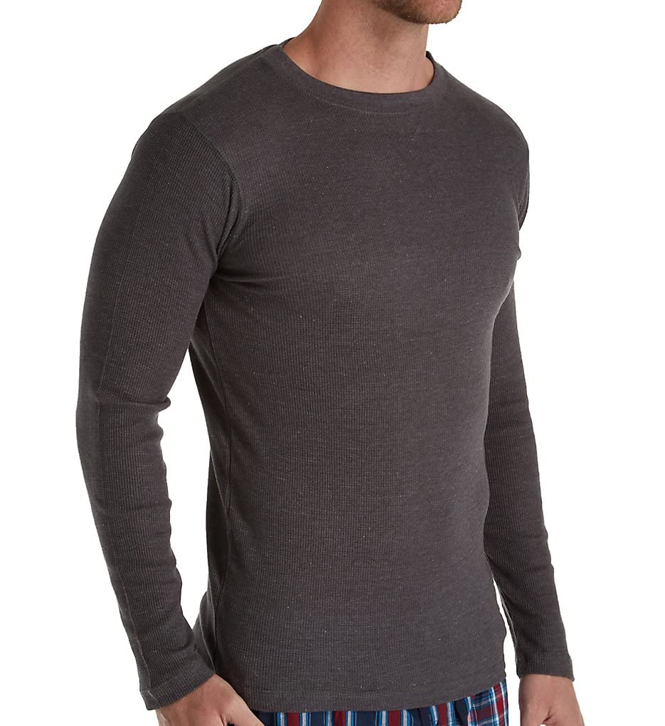 Hanes Big Men's Long Sleeve Waffle Sleep Shirt - Soft Sueded Charcoal Heather Thermal Pajama Top for Winter Nights | Cozy Lounge Wear & Sleepwear for Plus Size Gentlemen