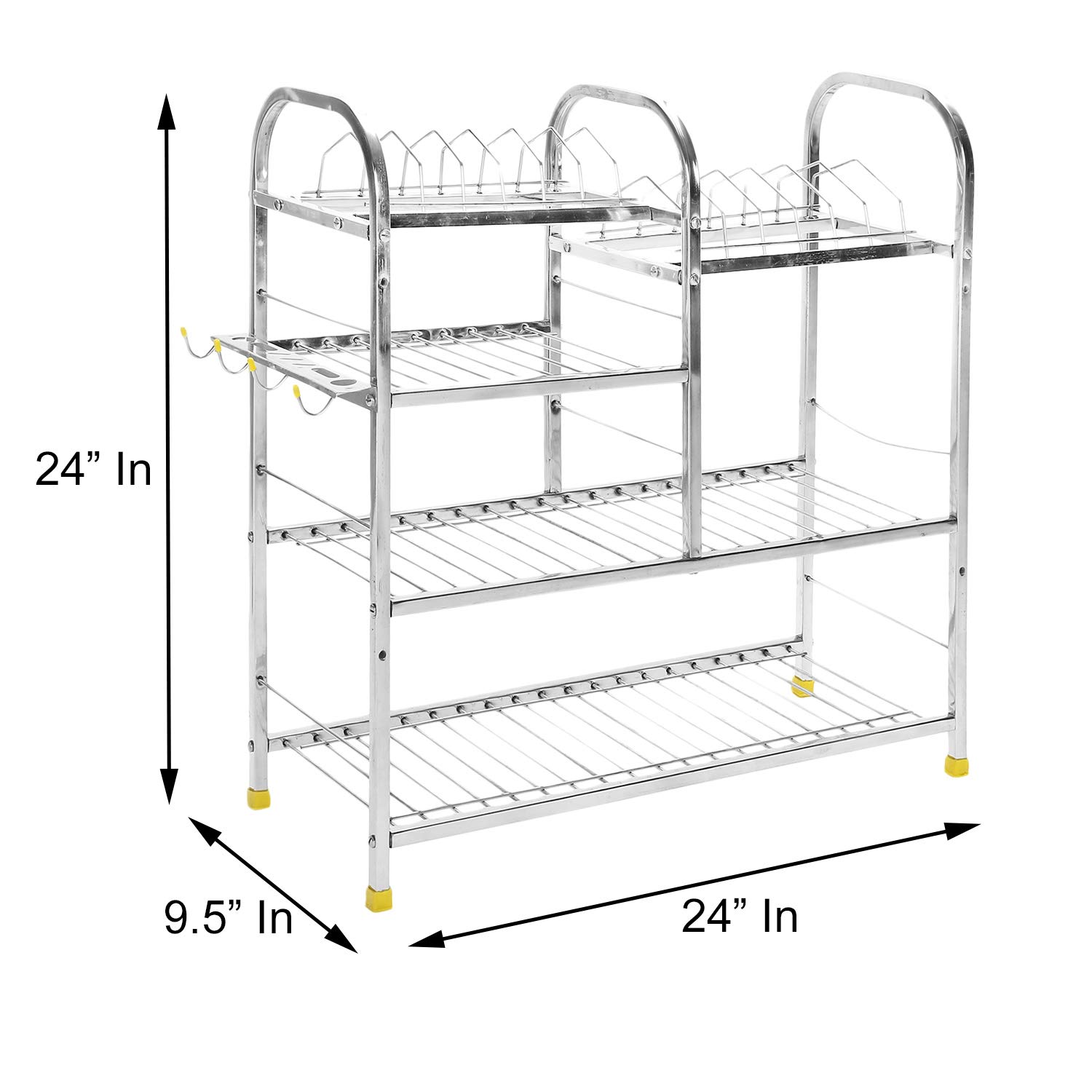 IronTech Stainless Steel Wall Mount Dish Rack - 24x24 Inch Kitchen Storage Organizer with Plate & Cutlery Holder - Space Saving Utensil Rack for Small Kitchens, Apartments & RVs
