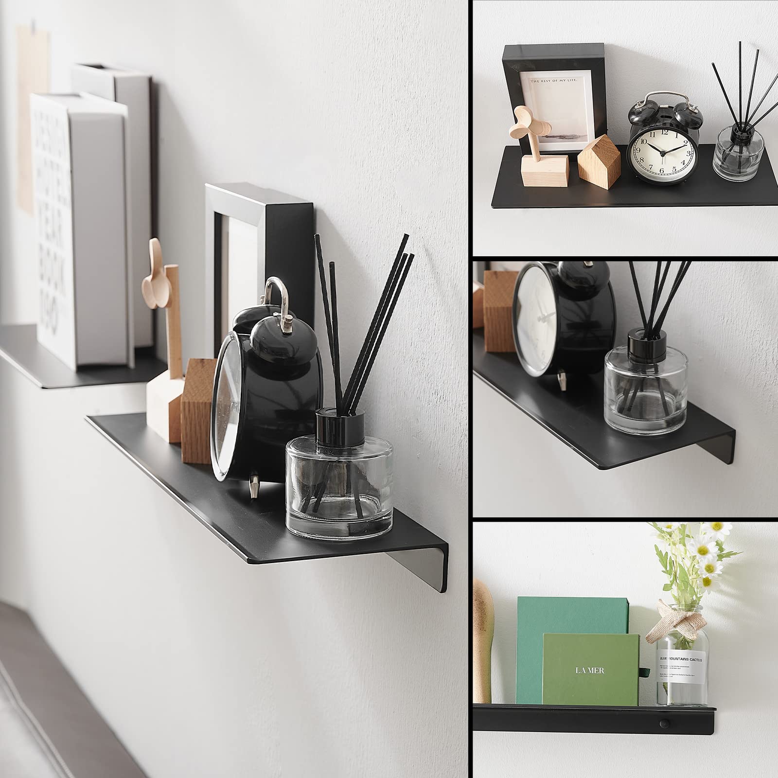 JOOM Metal Wall Shelf - 16 Inch Black Floating Shelf for Bathroom, Kitchen & Living Room - Small Display Shelves for Wall Storage & Decor - Modern Home Organization Solution