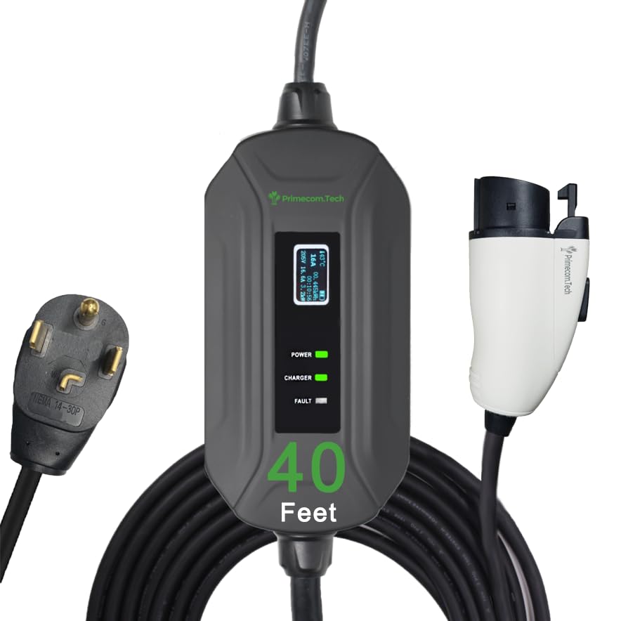 Smart Portable EV Charger 16A 220V-240V for Home & Travel - 40ft Cable