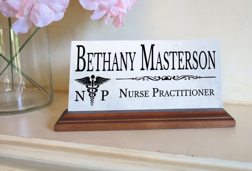 Custom Personalized Nurse Practitioner Name Plate - Solid Marble Office Desk Nameplate Gift for NPs - Perfect for Clinic, Hospital, or Home Office Decor