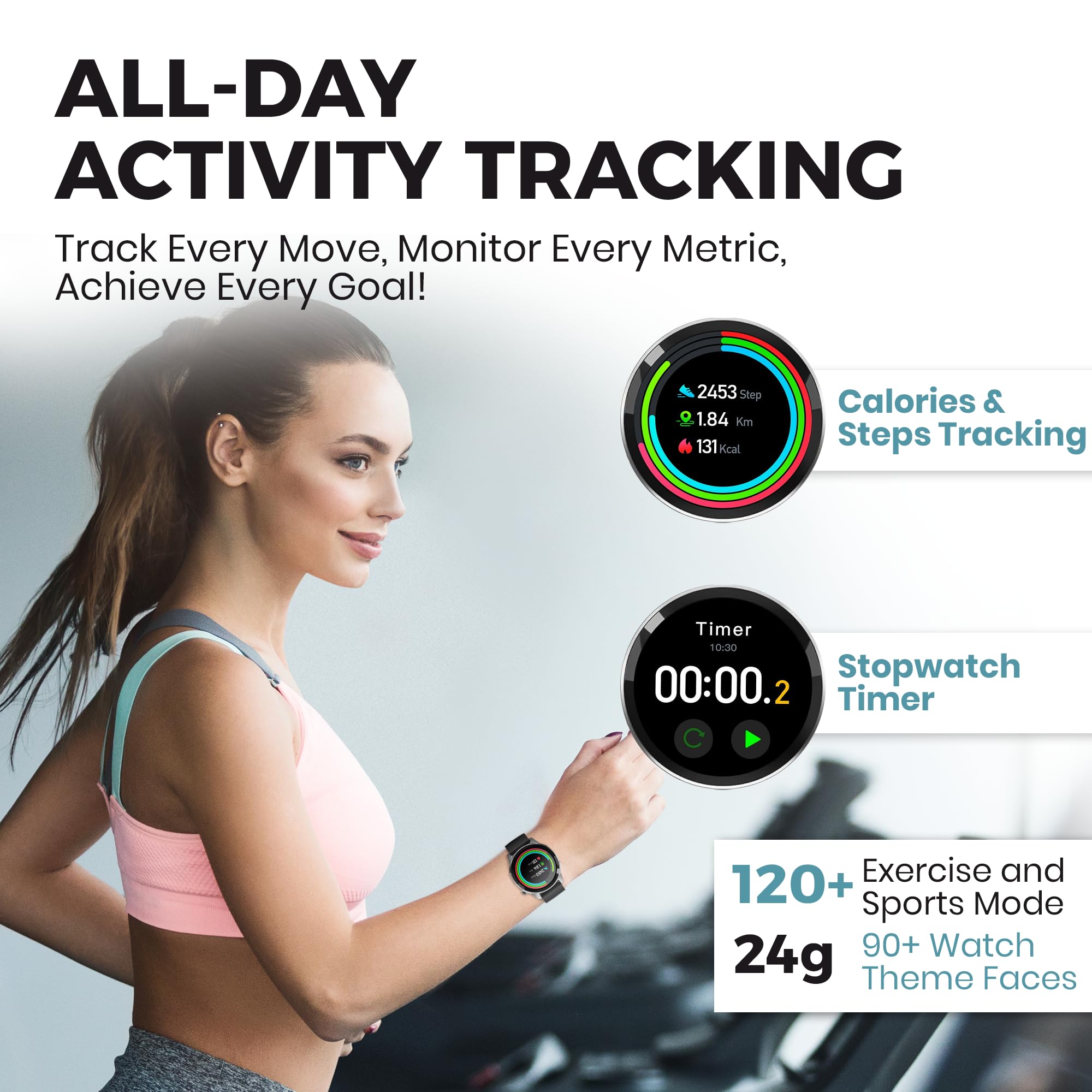 HyperGear Activ8 Smartwatch - Fitness Tracker with 120+ Exercise Modes, SpO2 & Heart Rate Monitor, Step Counter, iOS/Android Compatible, 7-Day Battery Life - Perfect for Running, Gym Workouts & Daily Activity Tracking