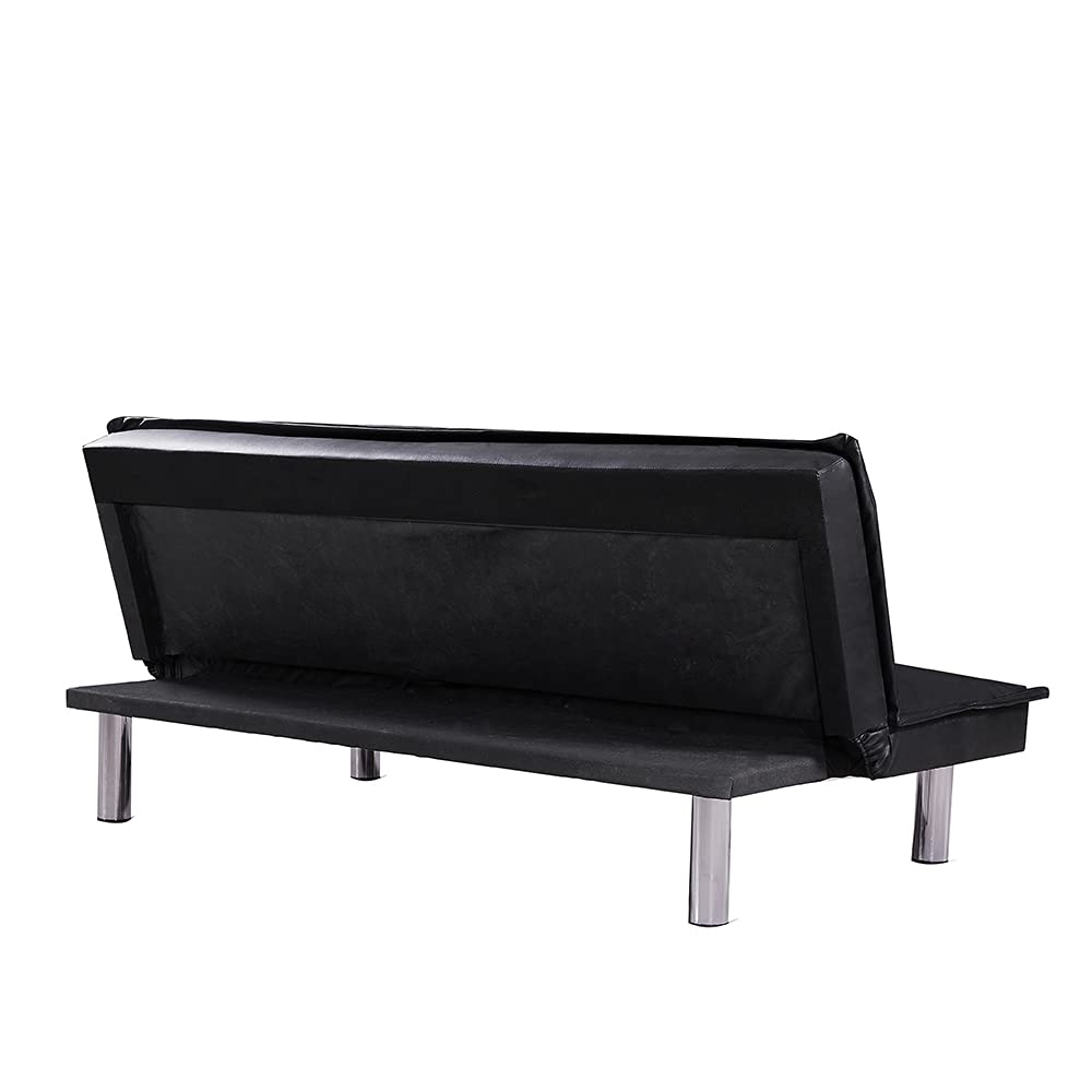 PU Leather Sofa Bed Couch - Modern Convertible Folding Futon Sleeper with 4 Sturdy Metal Legs, Space-Saving Recliner for Small Apartments, Living Rooms & Guest Rooms (Black PU Leather) - Perfect for Overnight Guests, Studio Apartments & Multi-Functional Spaces