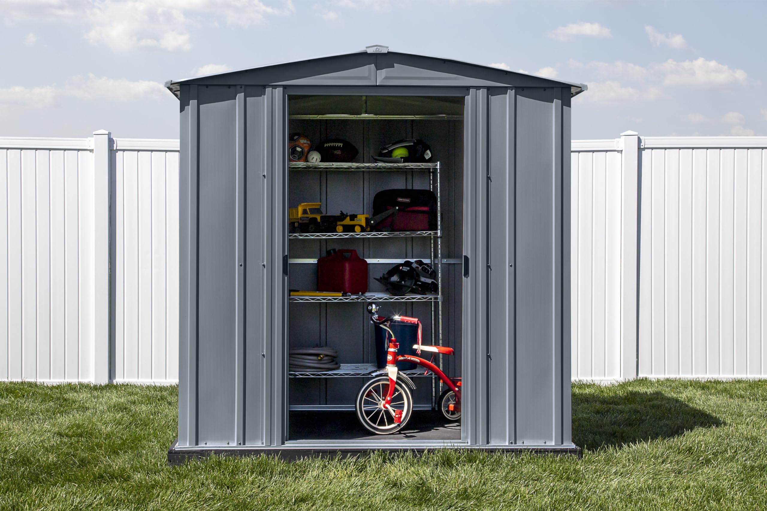 Arrow Classic Steel Storage Shed 6x5 ft, Outdoor Garden Shed with Lockable Doors, Charcoal Gray - Perfect for Backyard, Patio & Lawn Equipment Storage