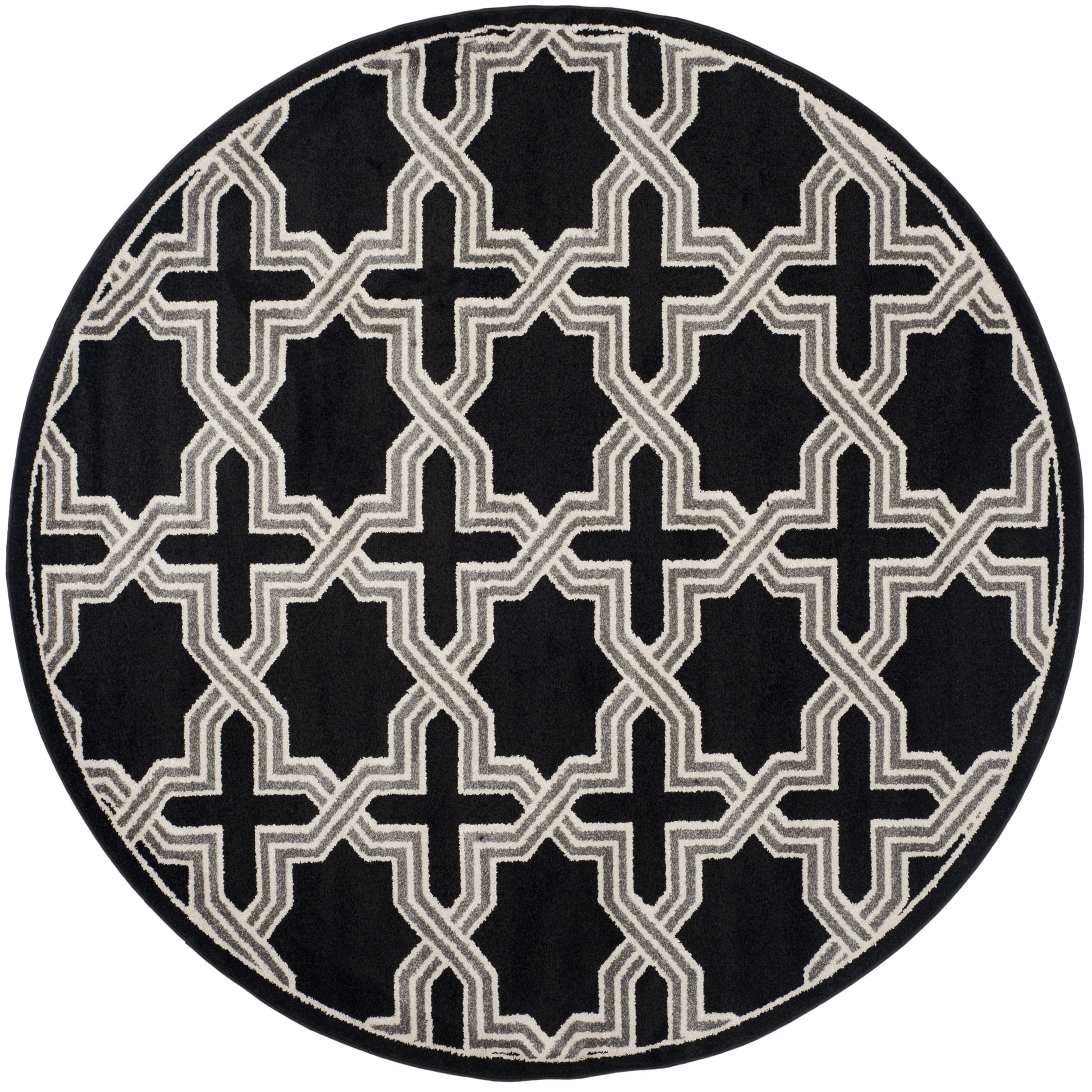 SAFAVIEH Amherst Collection 7' Round Area Rug - Anthracite/Grey Geometric Pattern, Non-Shedding & Durable - Perfect for Dining Room, Living Room, Bedroom or Entryway Decor