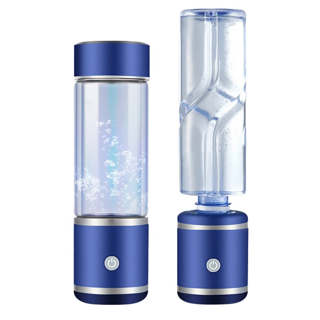 Portable Hydrogen Water Bottle with PEM & SPE Technology - Rechargeable Glass Water Generator for Health & Hydration - Perfect for Travel, Gym, and Daily Use (Blue)