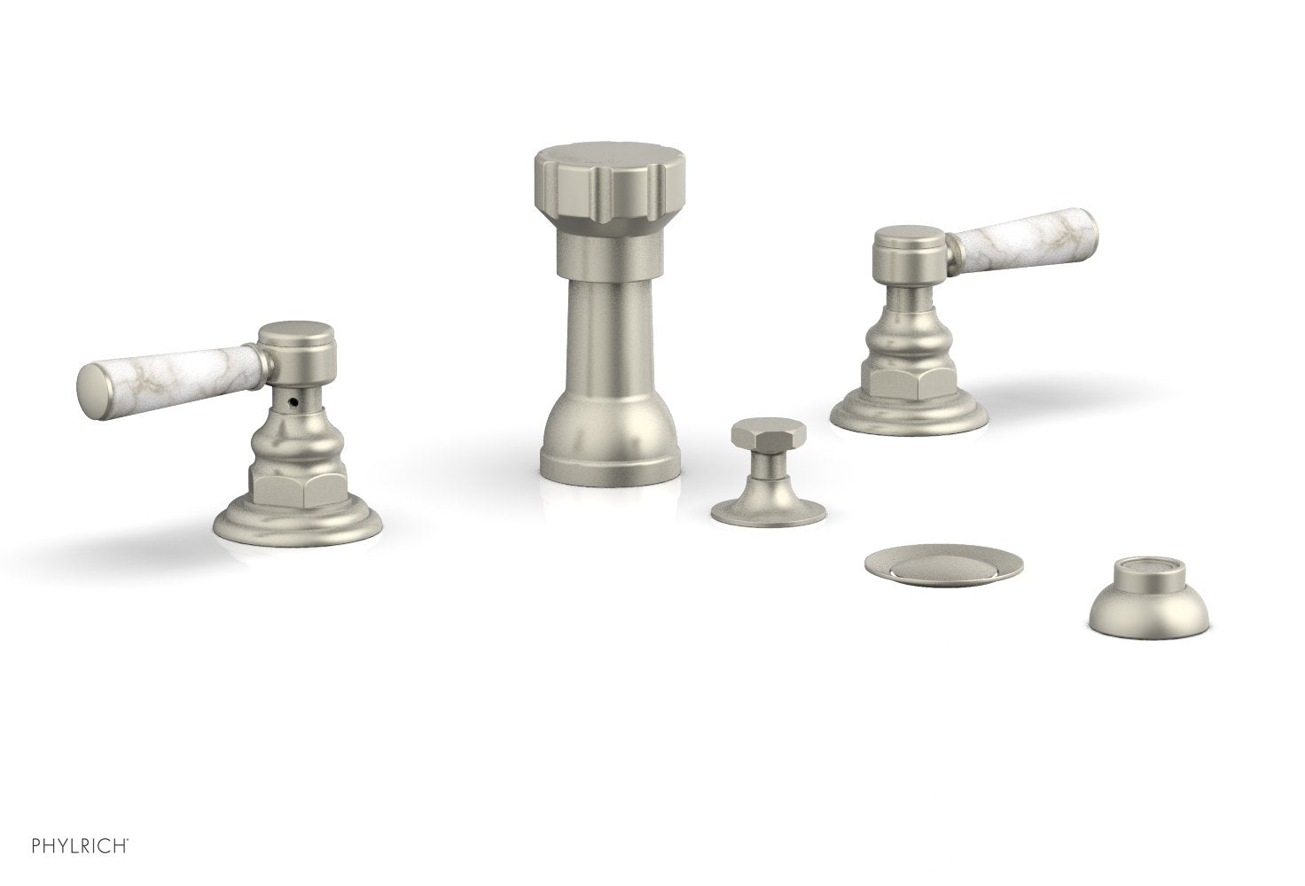 Premium HEX TRADITIONAL Four-Hole Bidet Faucet Set with White Marble Lever Handles - 500 62 - Perfect for Modern Bathroom Renovations & Luxury Home Upgrades
