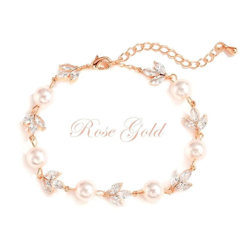Elegant Rose Gold Wedding Bracelet with Pearls & Swarovski Crystals - Perfect for Bridesmaids, Anniversary Gifts & Special Occasions