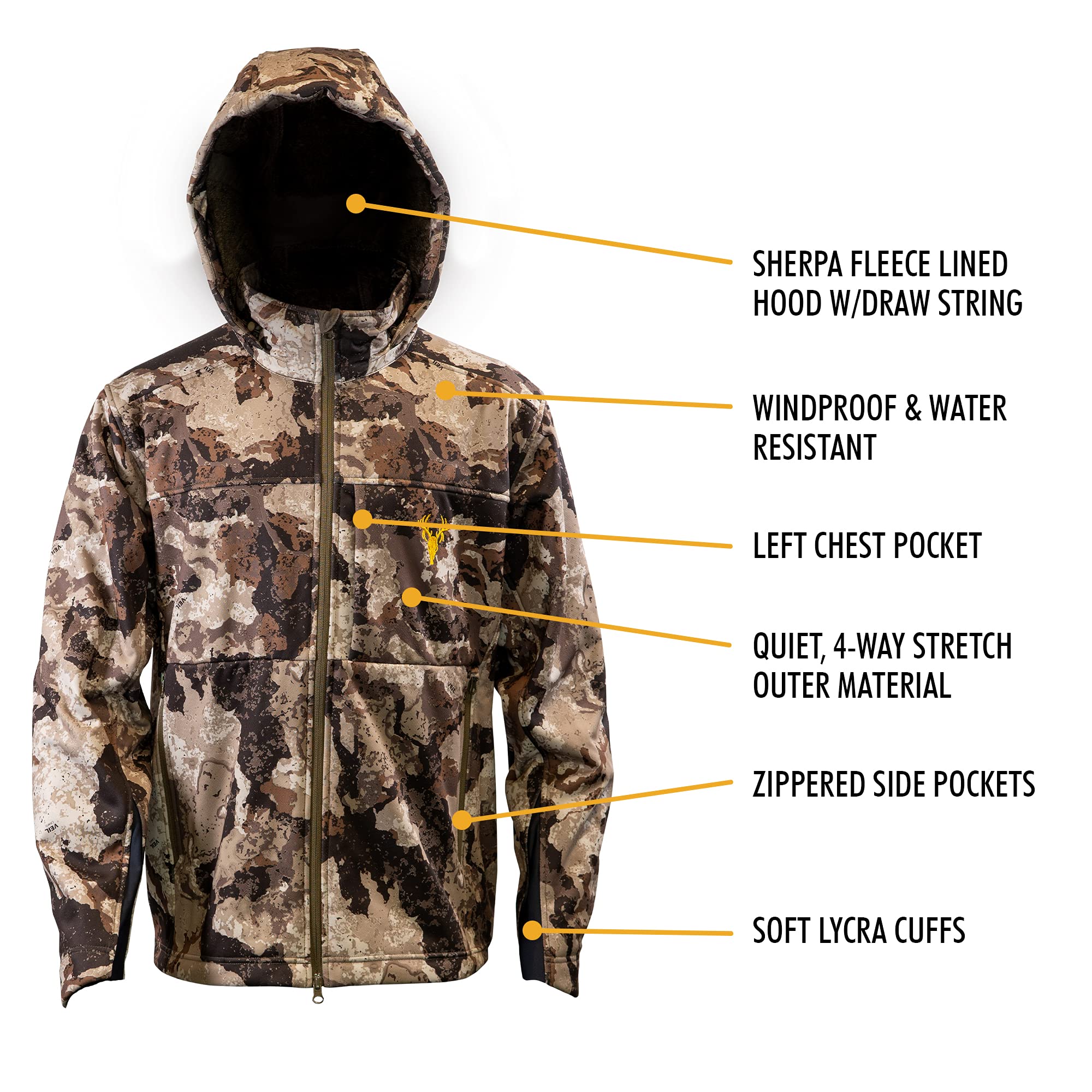 Men's Camo Softshell Jacket - Midweight Fleece-Lined Tactical Hunting Jacket for Outdoor Adventures | Water-Resistant Winter Coat for Hunting, Hiking & Camping