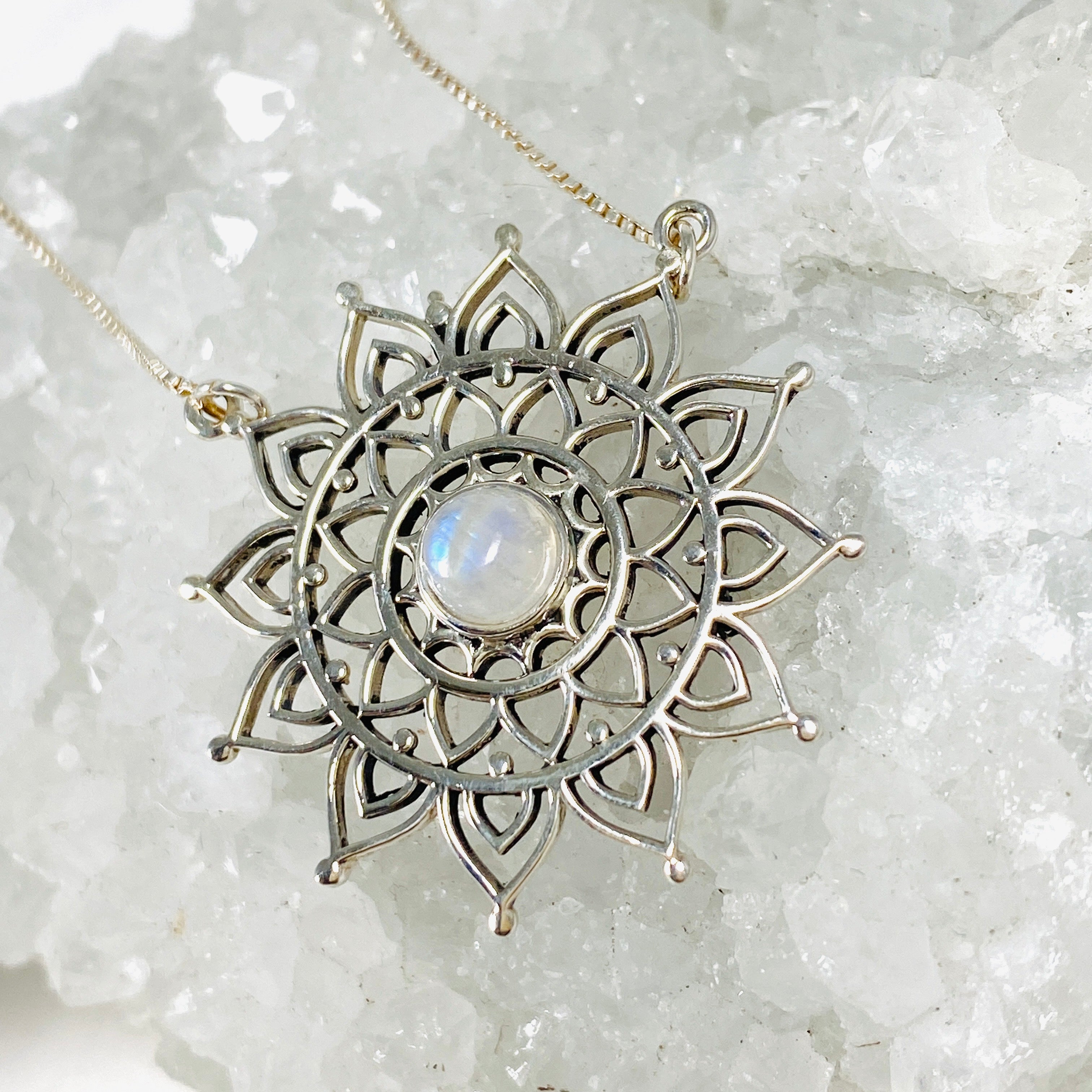Moonstone Mandala Necklace NK340 MS - Healing Crystal Jewelry for Meditation & Spiritual Protection | Perfect for Yoga, Reiki & Energy Work