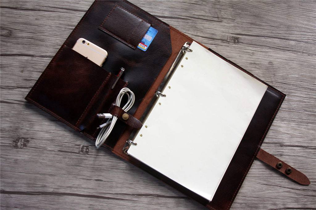 Personalized Leather Coffee Organizer Portfolio for Men - Professional Document Holder for Office, Travel & Business Meetings
