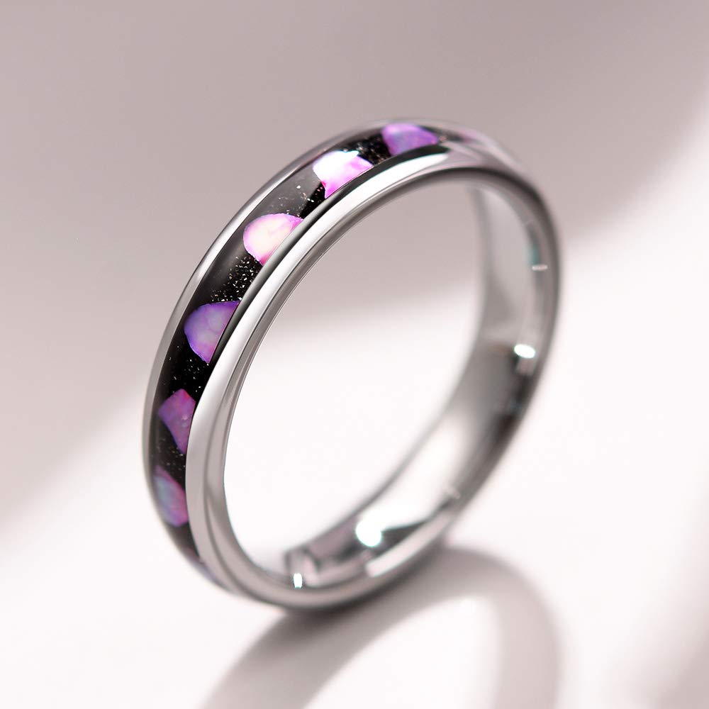 4mm Purple Shell Inlaid Tungsten Wedding Ring for Women - Durable Engagement Band - Perfect for Bridal Jewelry, Anniversary Gifts & Special Occasions