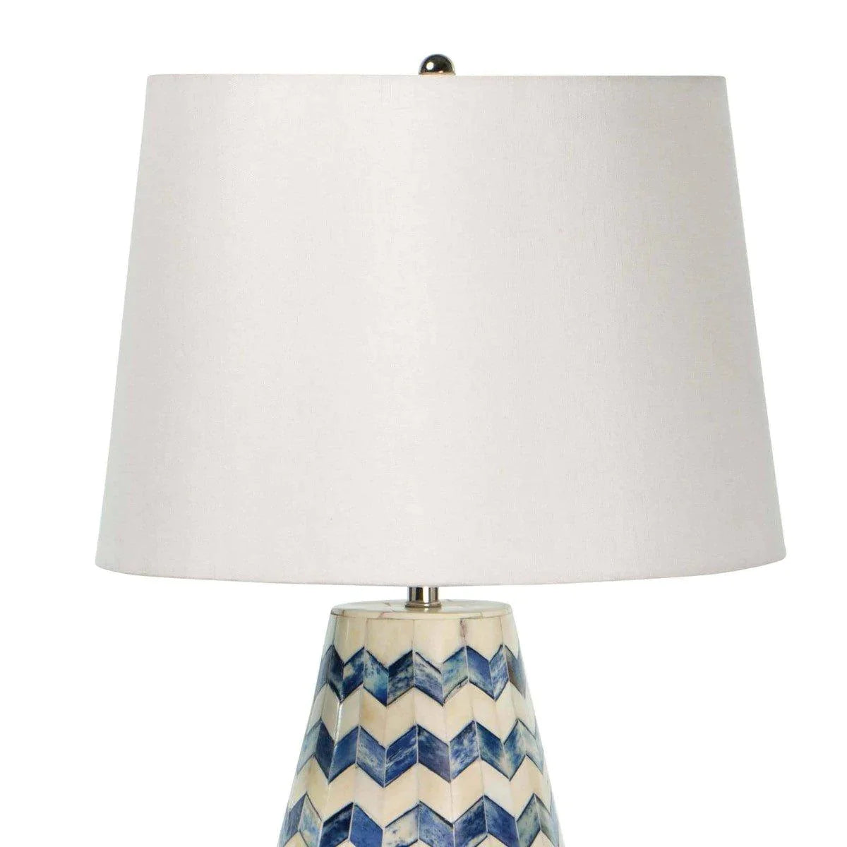 Cassia Chevron Table Lamp - Blue Ceramic Nightstand Lamp for Bedroom, Living Room, Office - Modern Decorative Lighting with Fabric Shade