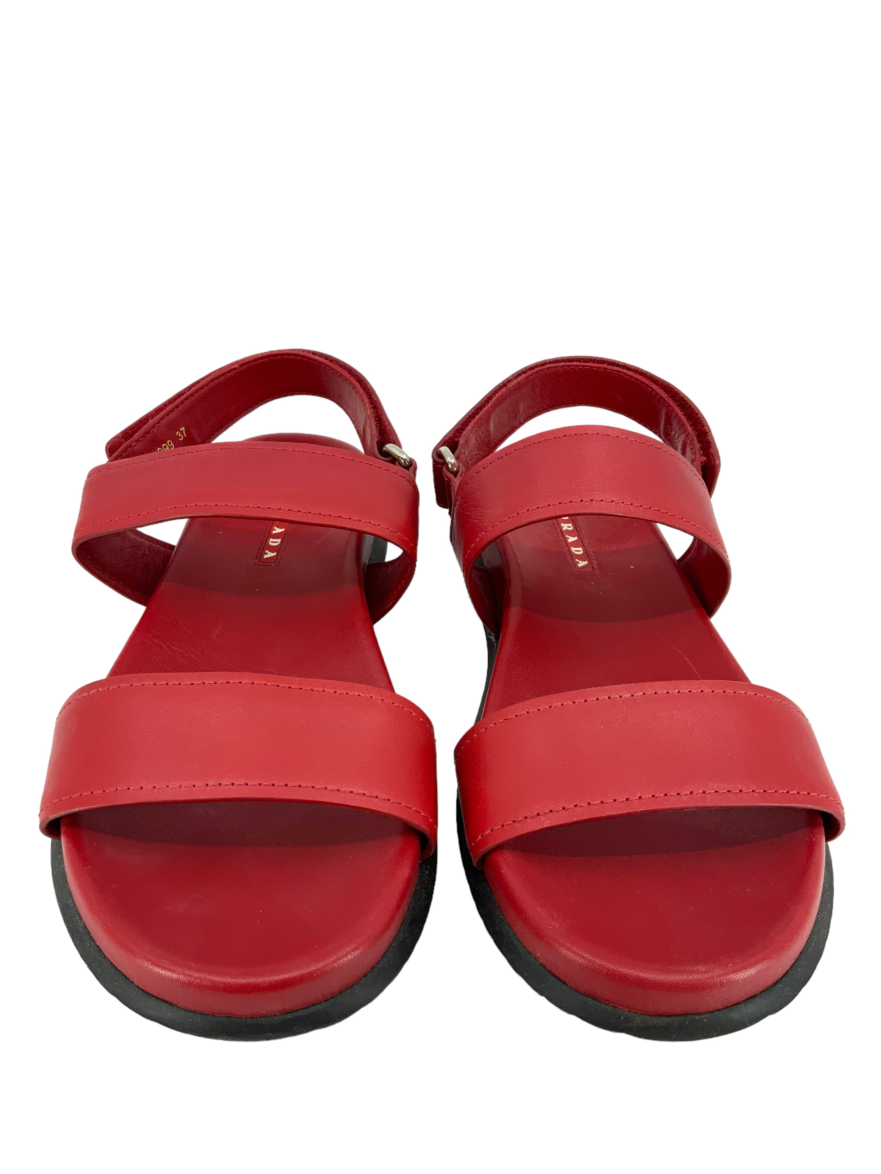 Prada Leather Velcro Ankle Strap Sandals Women's Size 7 | Comfortable Designer Shoes for Summer Outfits & Casual Wear