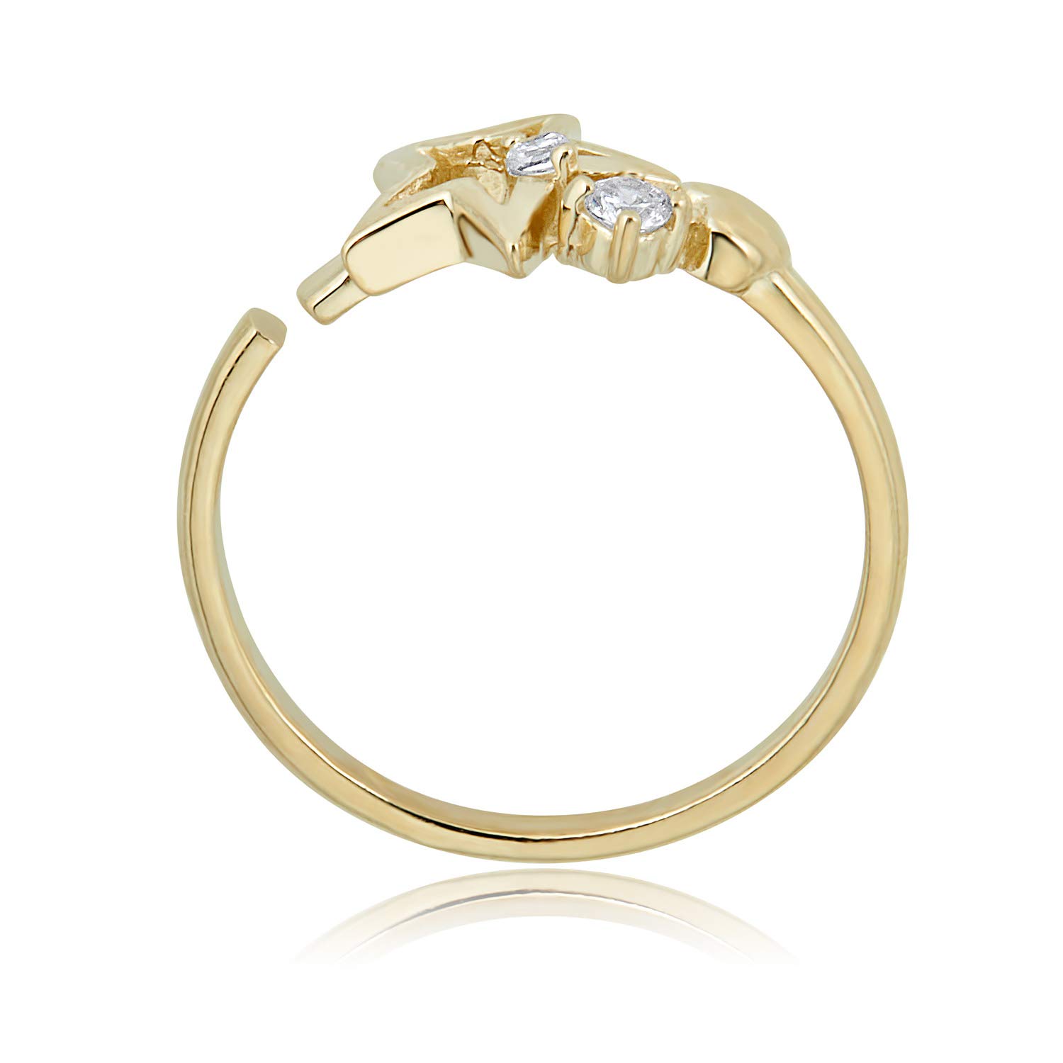 10K Yellow Gold Adjustable Star Toe Ring with Cubic Zirconia CZ - Elegant Foot Jewelry for Beach, Summer & Pedicure Occasions