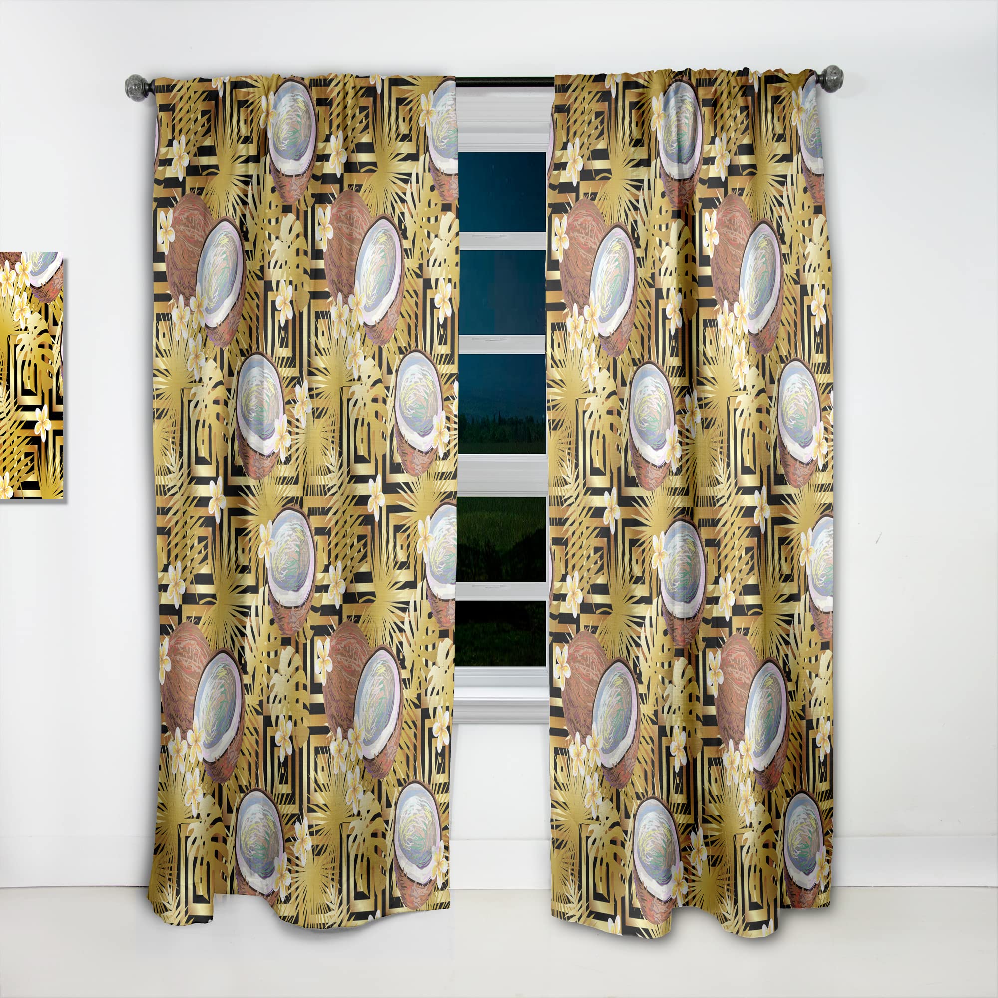 DesignQ Tropical Coconut & Flower Print Thermal Insulated Curtains - Single Panel 52x84 - Perfect for Bedroom & Living Room Window Decor