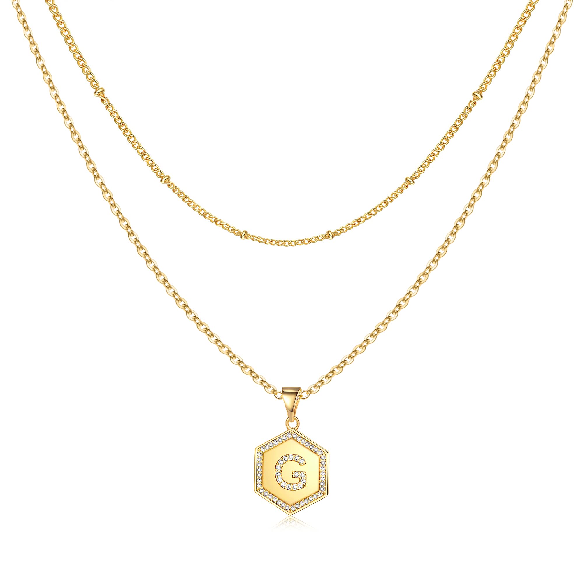 14K Gold Plated Personalized Hexagon Initial Necklace for Women & Teens - Dainty Layered Letter Pendant Jewelry | Perfect for Gifts, Everyday Wear & Special Occasions