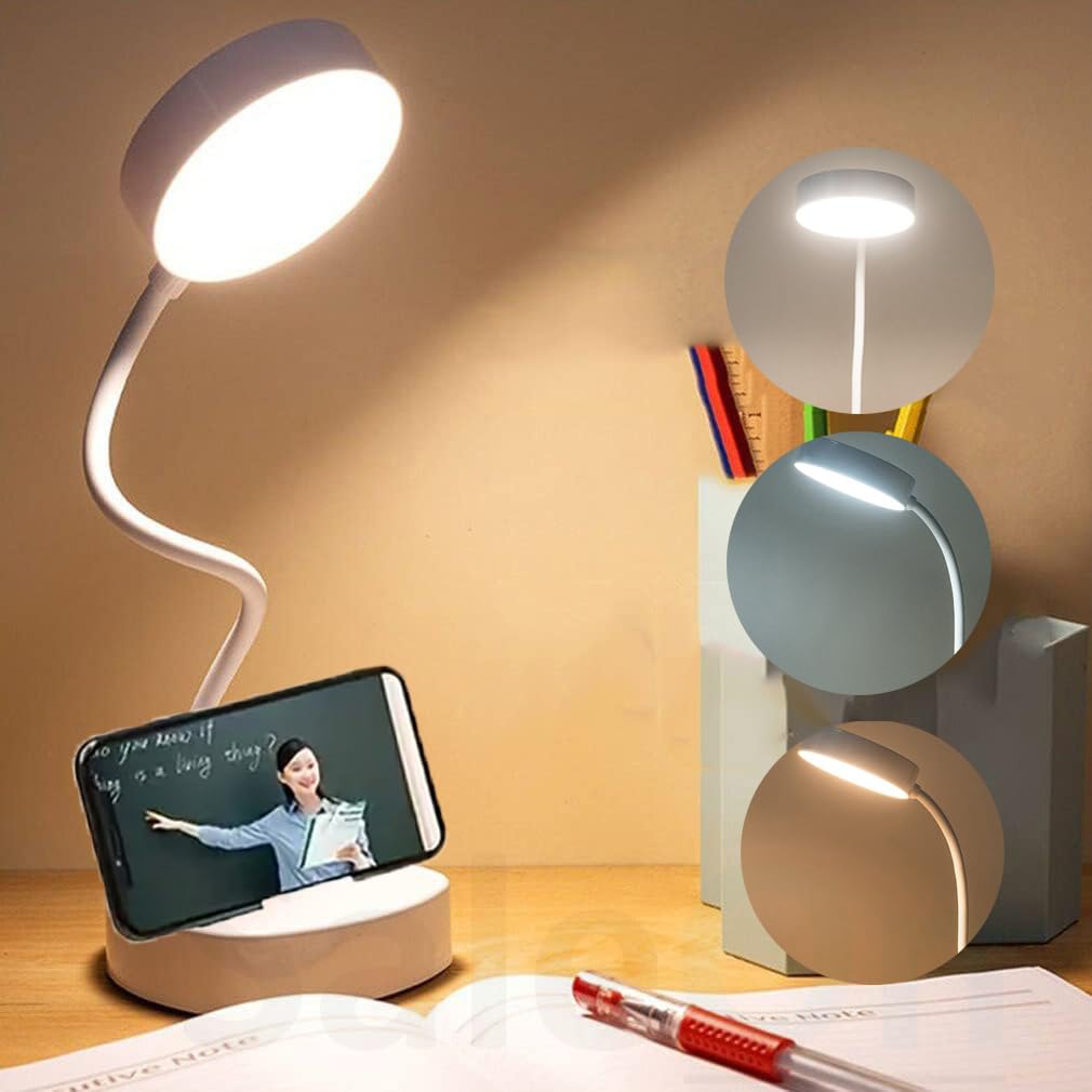 Rechargeable LED Desk Lamp with 3 Color Modes - Warm Light Touch Control Table Lamp for Students Reading & Eye Protection | 6-Month Warranty | Perfect for Study, Office, and Bedroom Use
