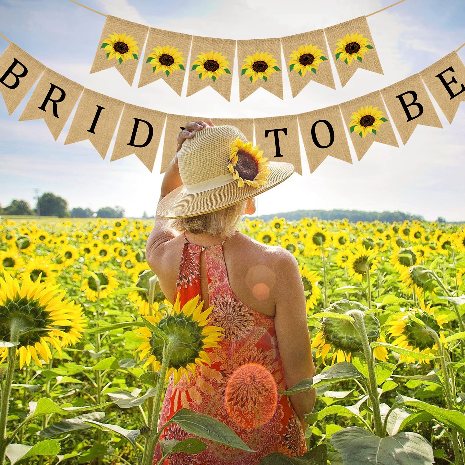 Rustic Sunflower Burlap Wedding Banner - Elegant Jute Bunting Garland for Bridal Showers, Bachelorette Parties, Engagements & Anniversaries - Perfect Photo Backdrop & Boho Wedding Decor
